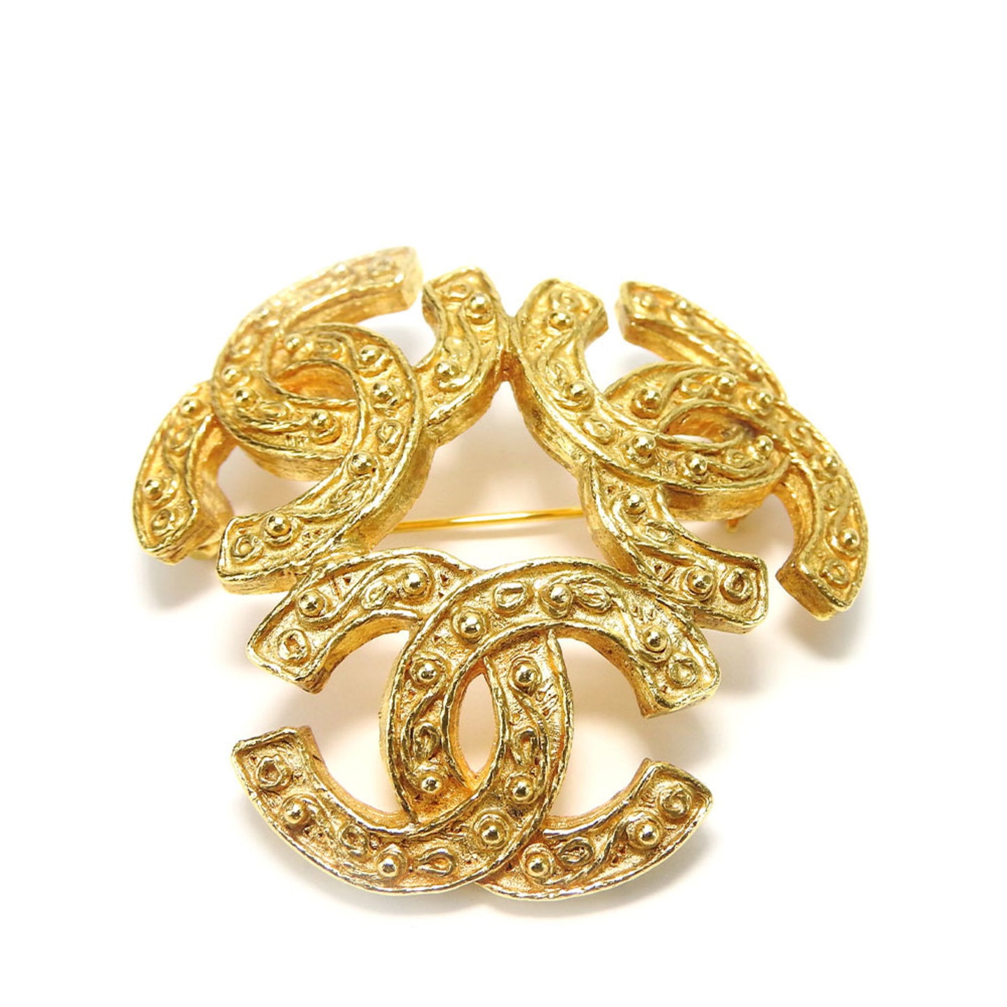 CHANEL Brooch 94A Metal Gold GP Triple Coco Mark Ladies