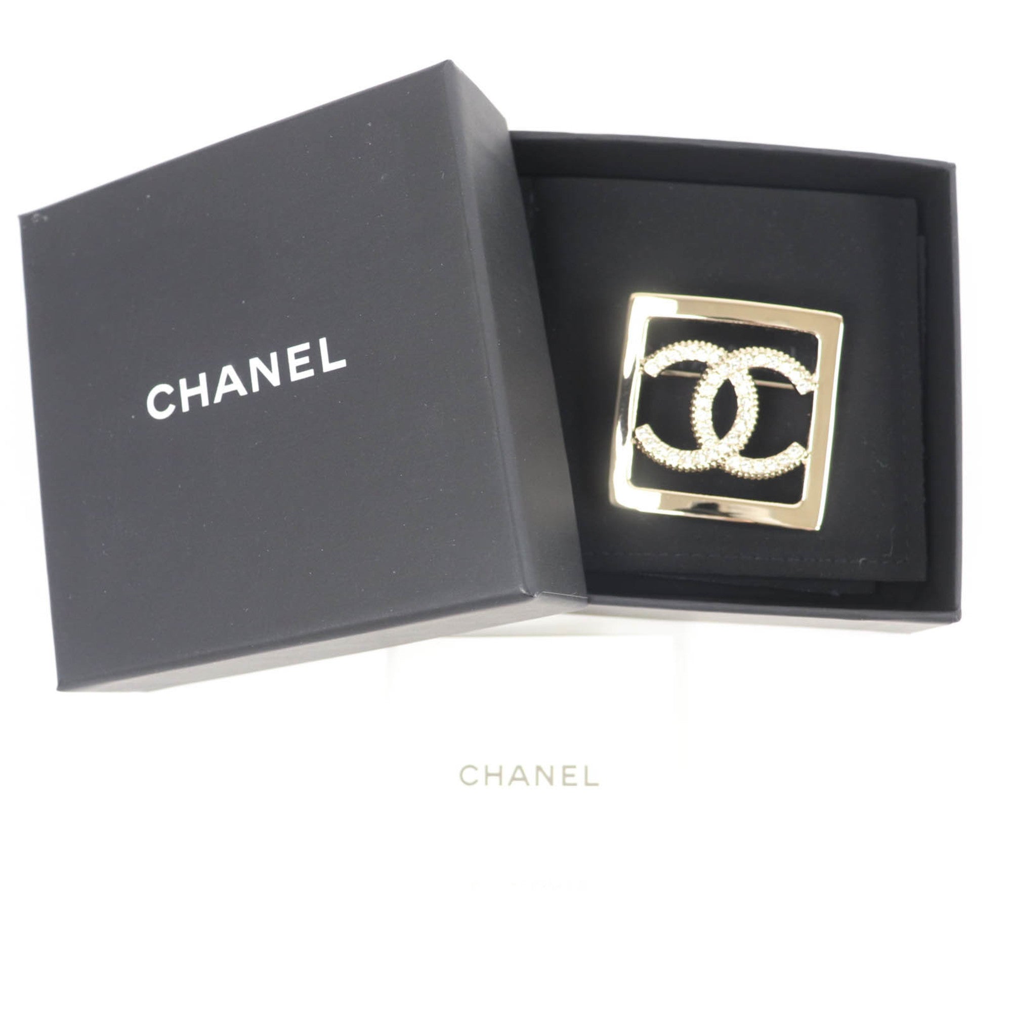 CHANEL A23P Coco Mark Rhinestone Brooch, Gold, with Box, Made in France, Women's — Like New