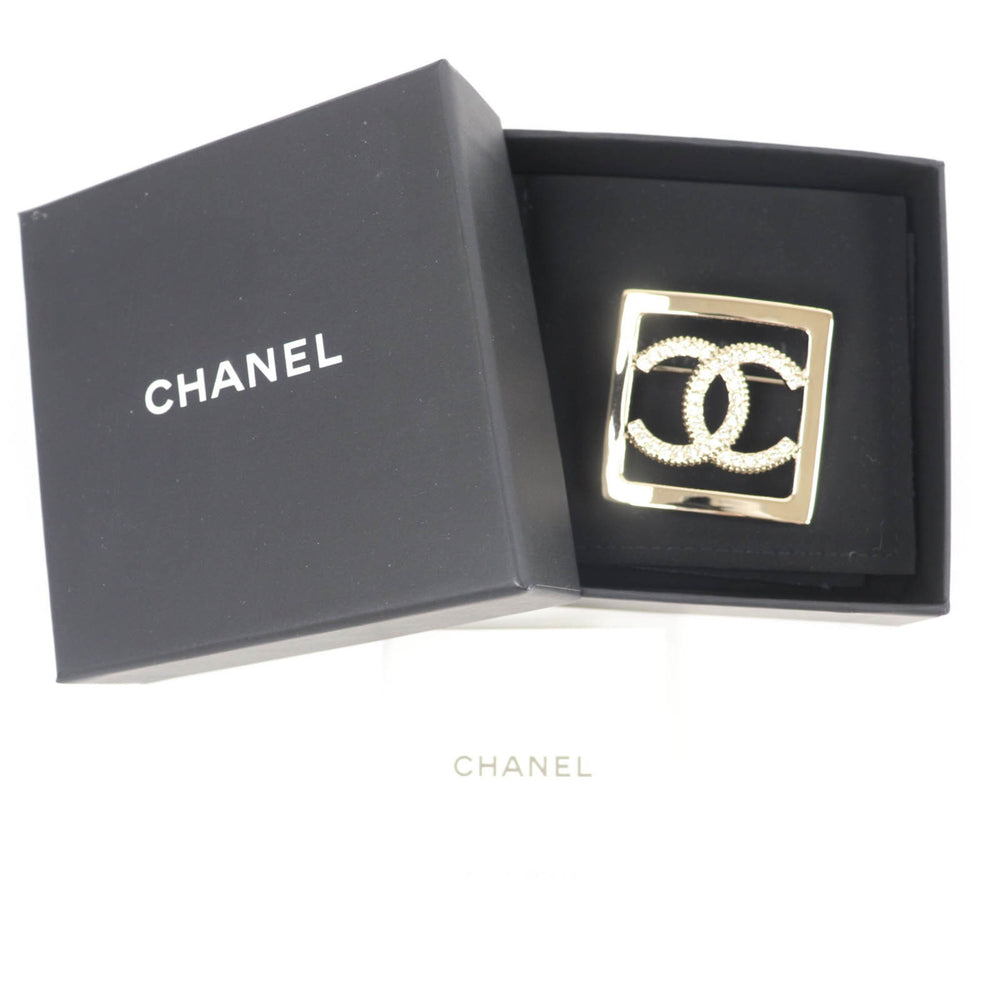CHANEL A23P Coco Mark Rhinestone Brooch, Gold, with Box, Made in France, Women's — Like New