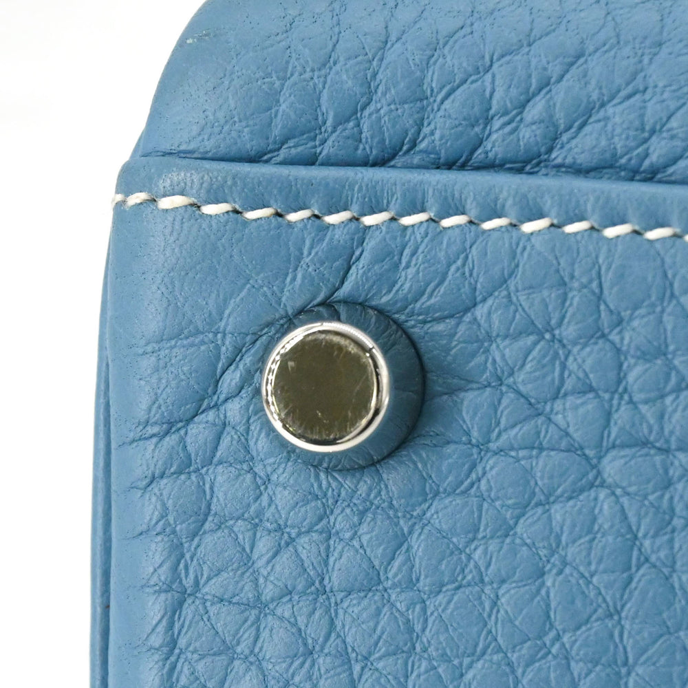 HERMES Kelly 28 Handbag Tote Bag, Taurillon Clemence Leather, Women's, Blue Jean — Like New