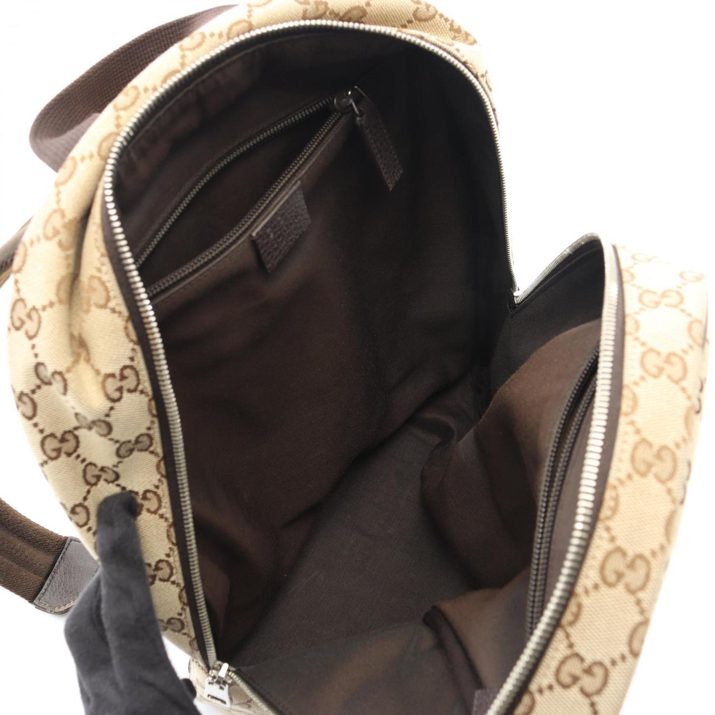 Gucci GG Canvas Backpack, and Leather, Women's, Beige Brown, 449906