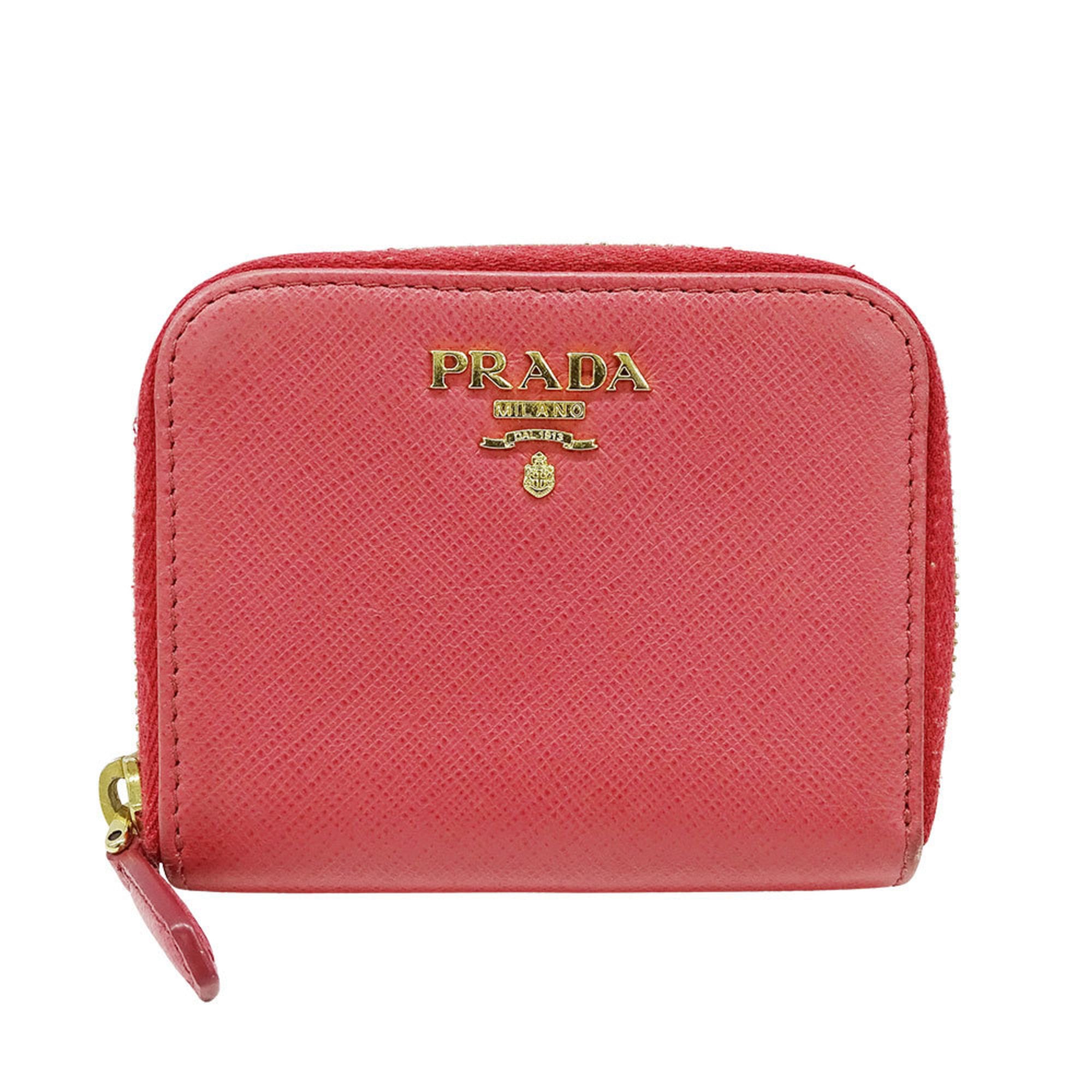 Prada Women's Saffiano Pink Wallet/Coin Case 1MM268 with Zip-Around Coin Purse