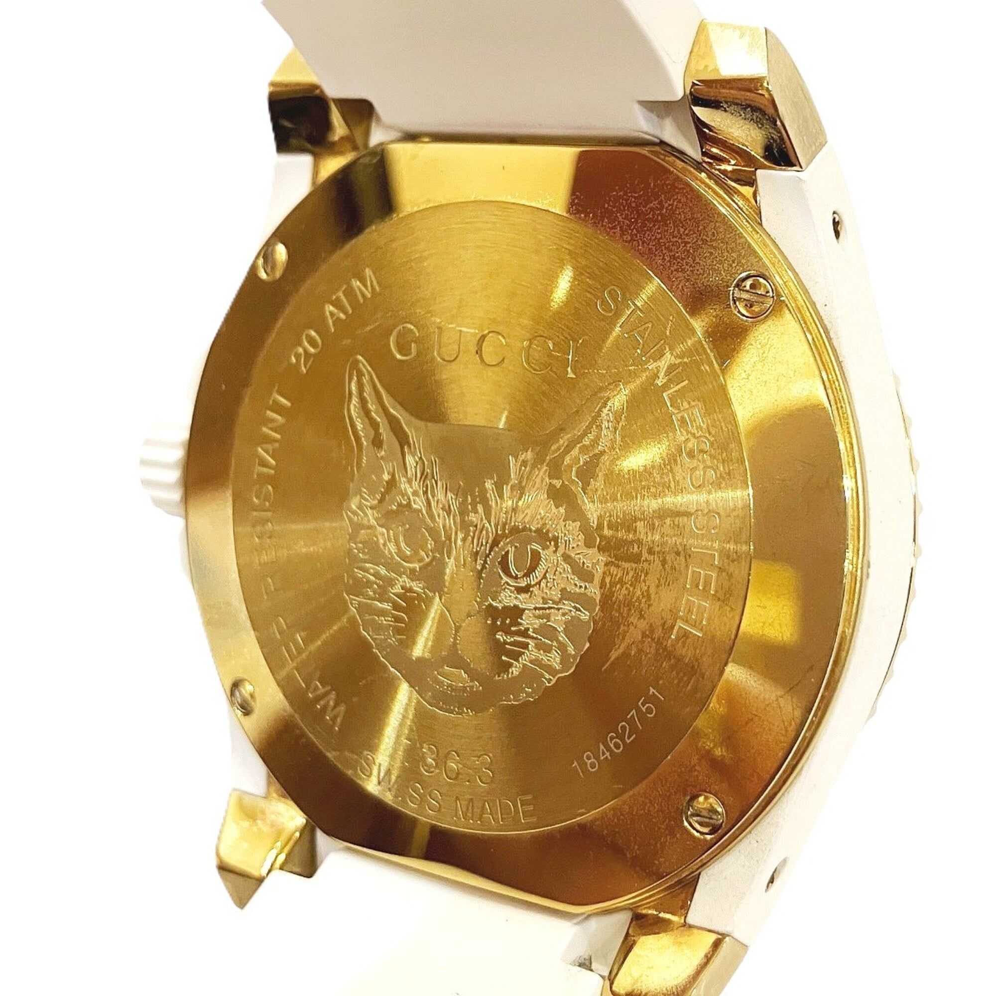 Gucci Dive Mystic Cat watch, total weight 108g, stainless steel, rubber strap, quartz movement, white and gold dial, 136.3 — Good