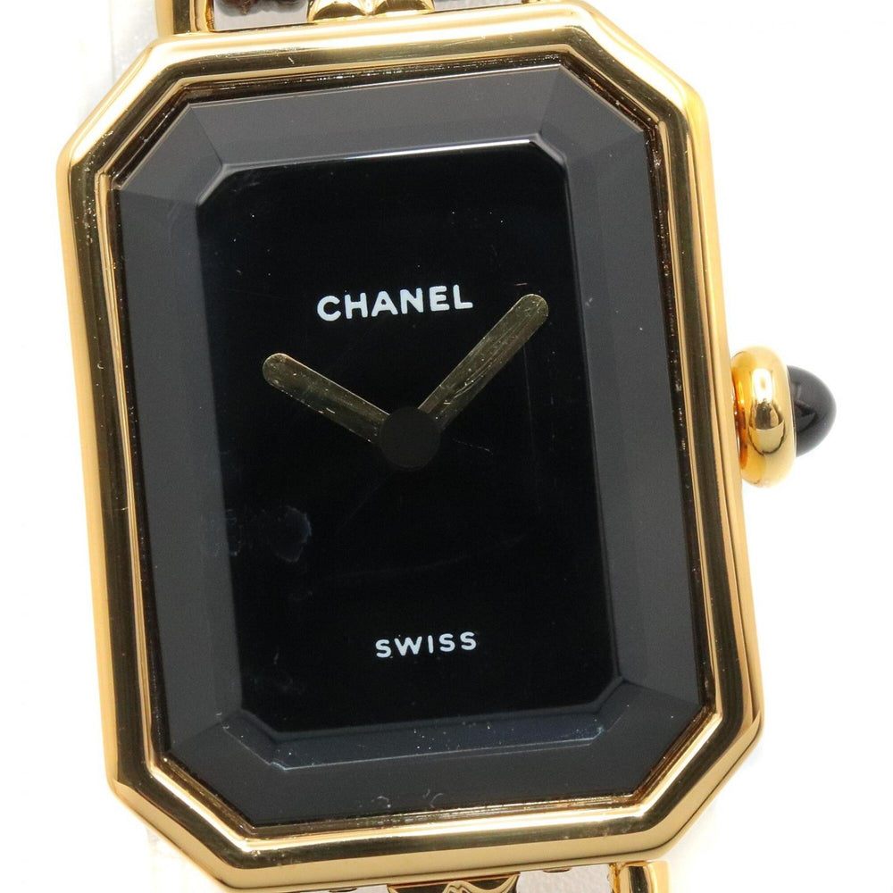 Chanel CHANEL Première S Watch, Gold Plated (GP), Leather Strap, Women's, Black, H0001 — Very Good