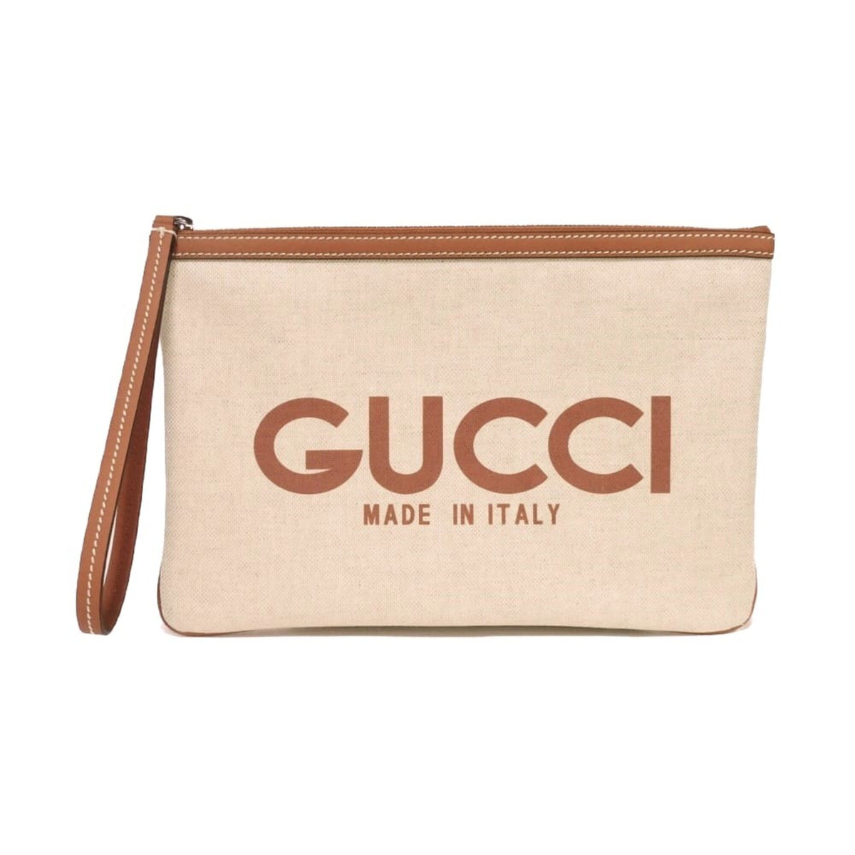 Gucci GUCCI Clutch Bag Logo Print Pouch Canvas Brown GG Supreme Cotton Linen Natural 777165 FACUL 8451 Men's — New - Store Return