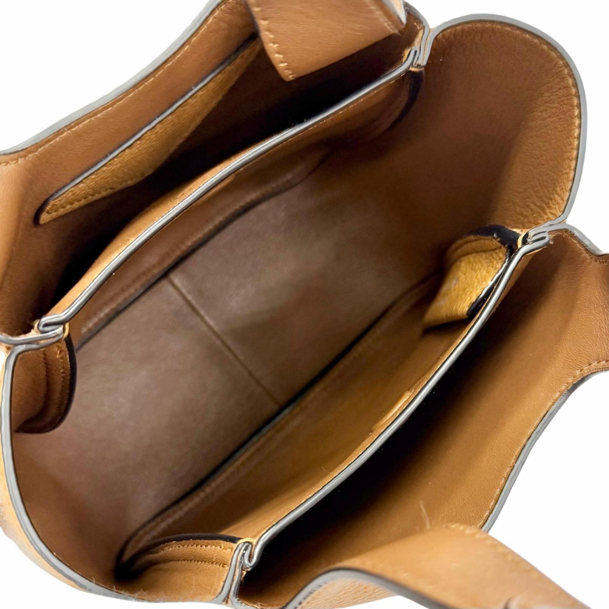 PRADA 1BA349 Mini Handbag, Leather, Metal Lettering Logo, Caramel Brown, Made in Italy, Women's, Very Popular, Highly Recommended ◎ — Like New