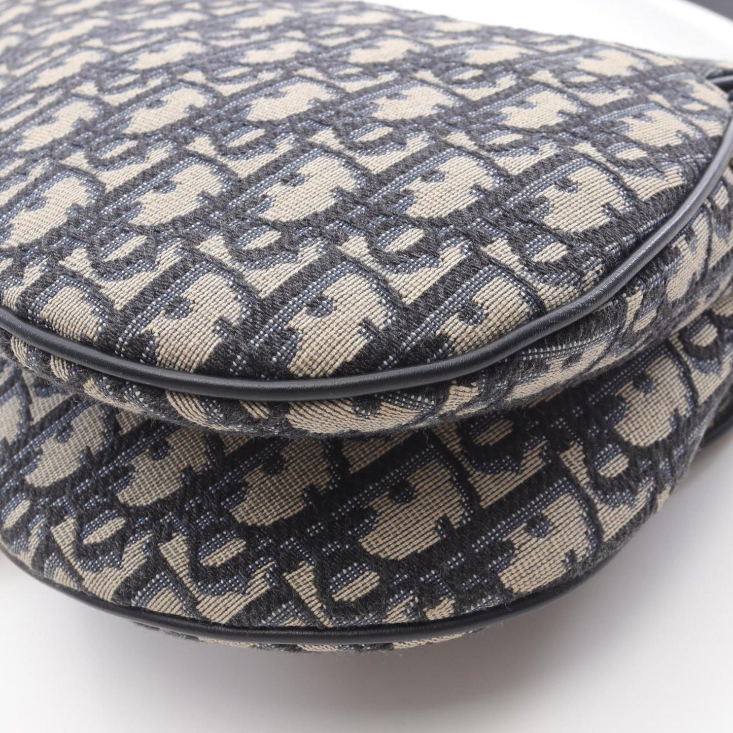 Christian Dior Dior Saddlebag, Oblique Jacquard Handbag, Canvas and Leather, Women's, Ivory Navy