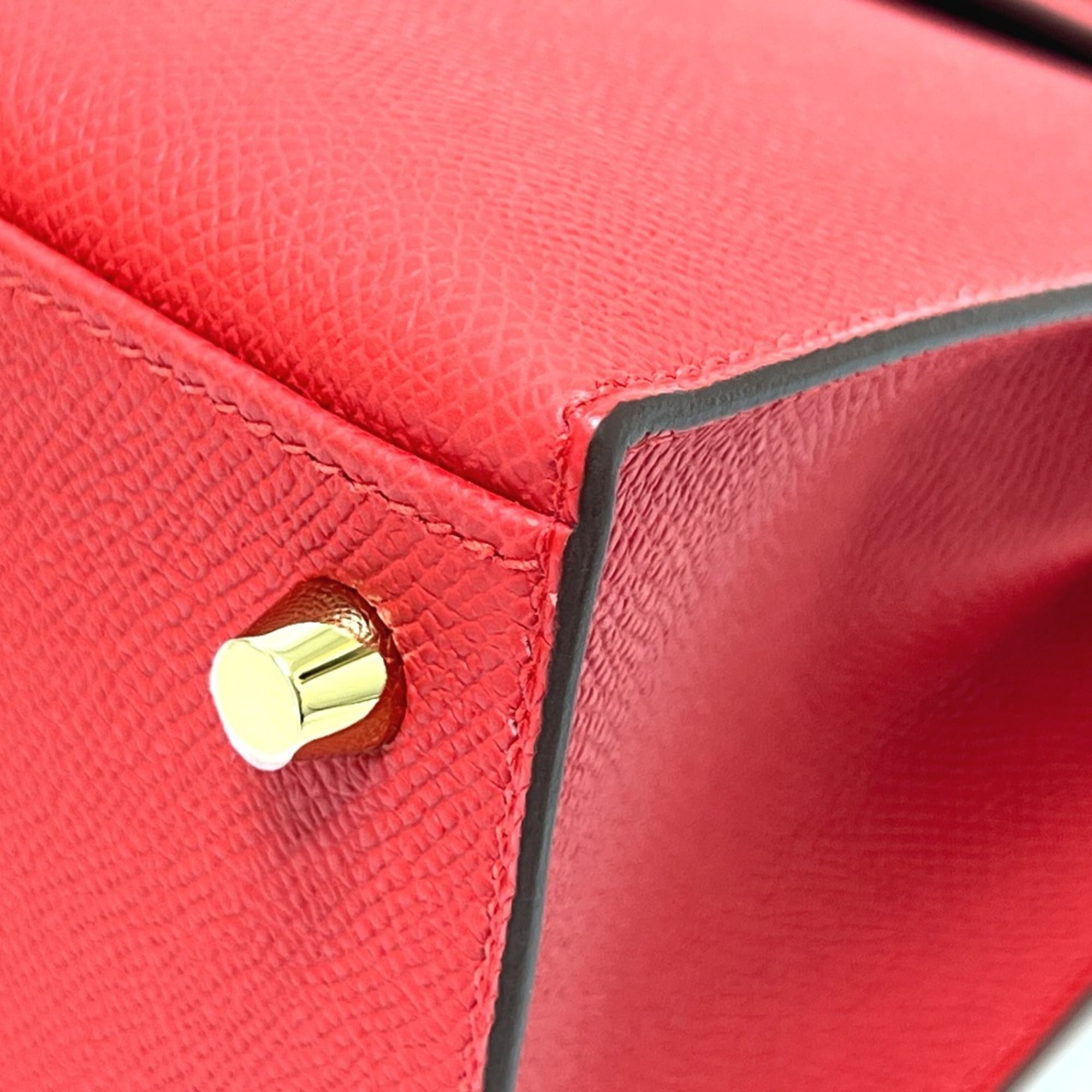 HERMES Kelly 25, Outer Stitching, 2-Way Bag, Shoulder Handbag, Epsom Leather, Women's, ROUGE RADIEUX, Gold Hardware, Red — New - Store Return