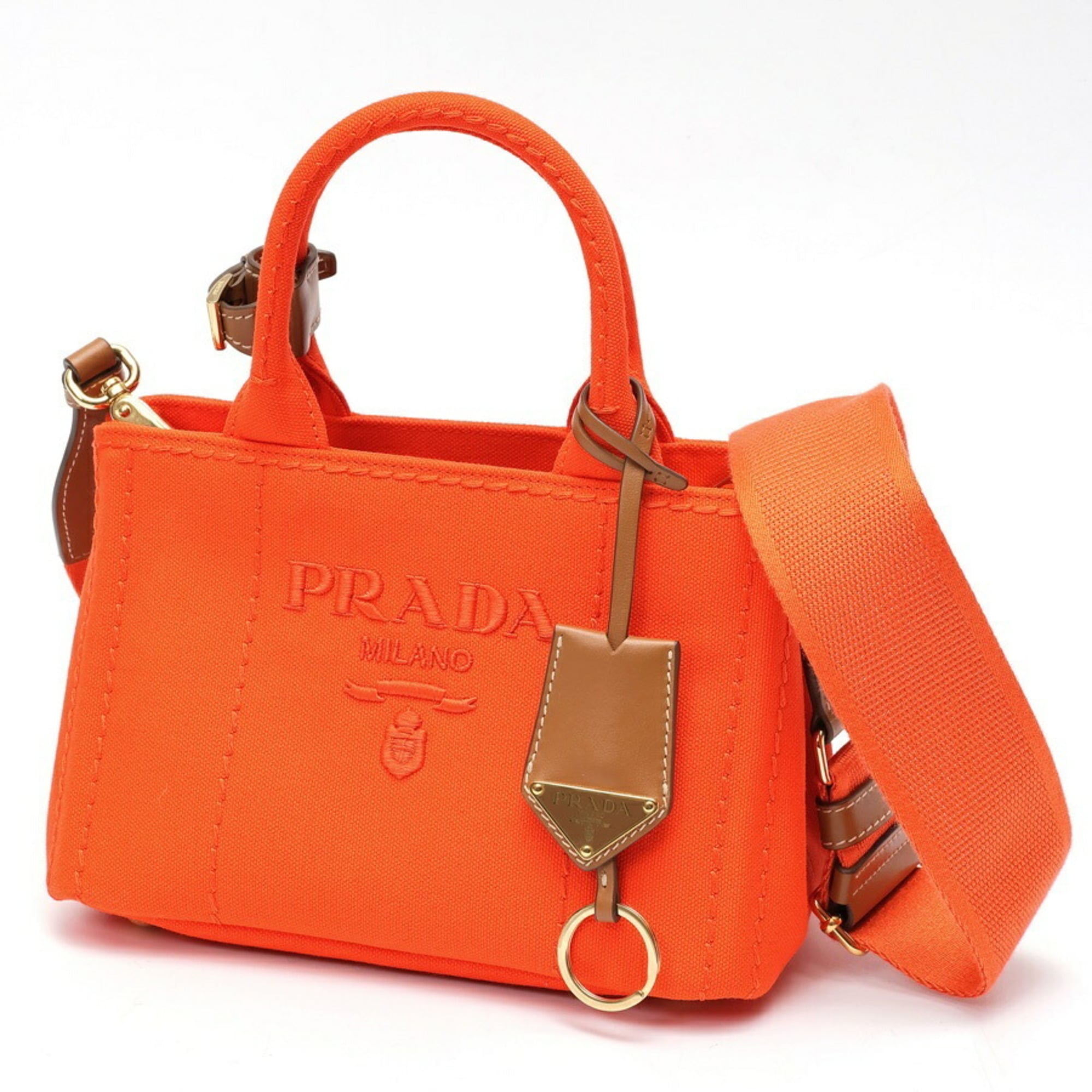 PRADA Jardiniere Mini Handbag Canapa Tote Bag 1BA038 Cotton Canvas Orange B-159860 — New - Store Return