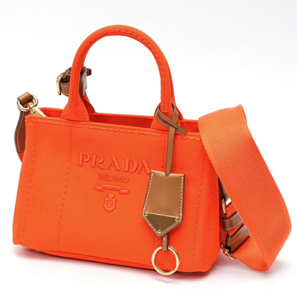 PRADA Jardiniere Mini Handbag Canapa Tote Bag 1BA038 Cotton Canvas Orange B-159860 — New - Store Return