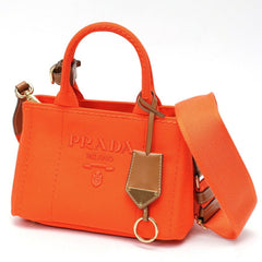 PRADA Jardiniere Mini Handbag Canapa Tote Bag 1BA038 Cotton Canvas Orange B-159860 — New - Store Return