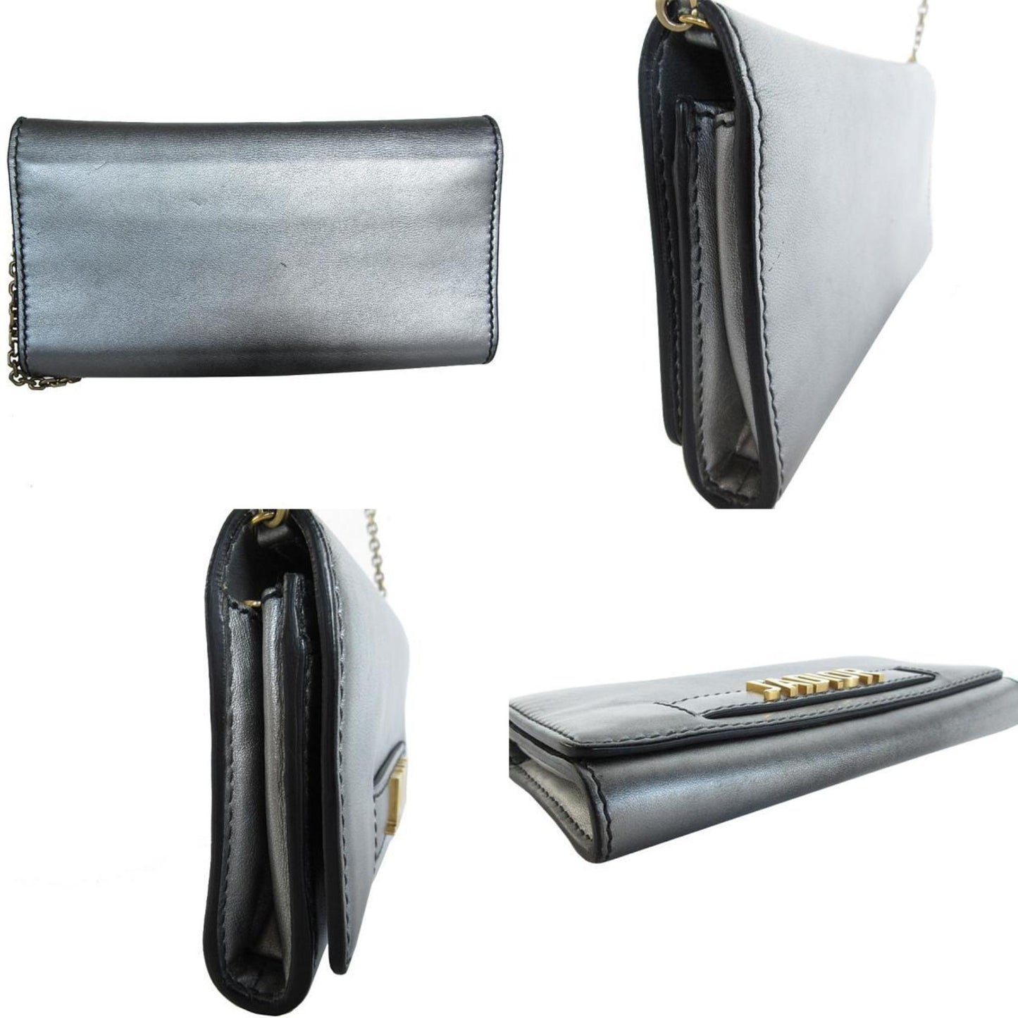 Christian Dior J'ADIOR Wallet Chain Leather Metal Silver Gold Women's s0504a