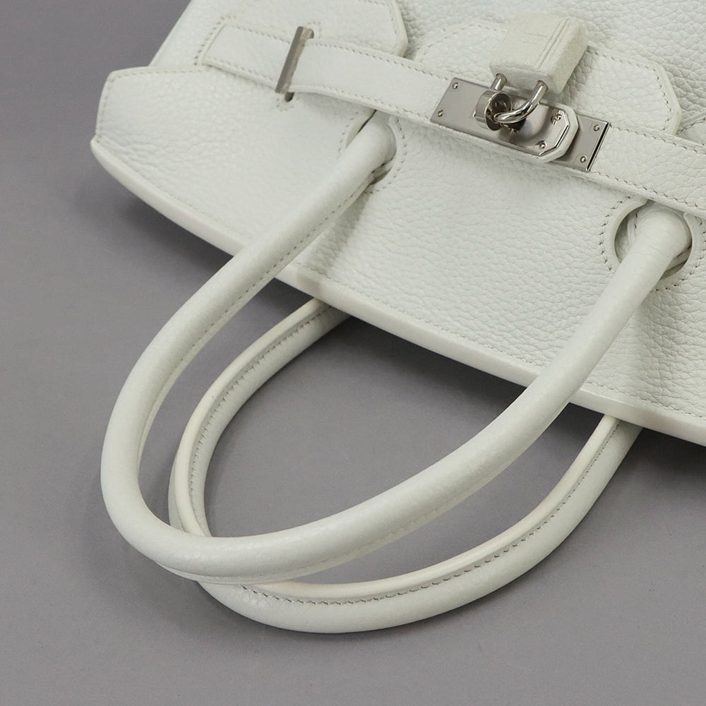 Hermes Birkin 35, Taurillon Clemence leather, white, handbag, R stamp, silver hardware — Like New
