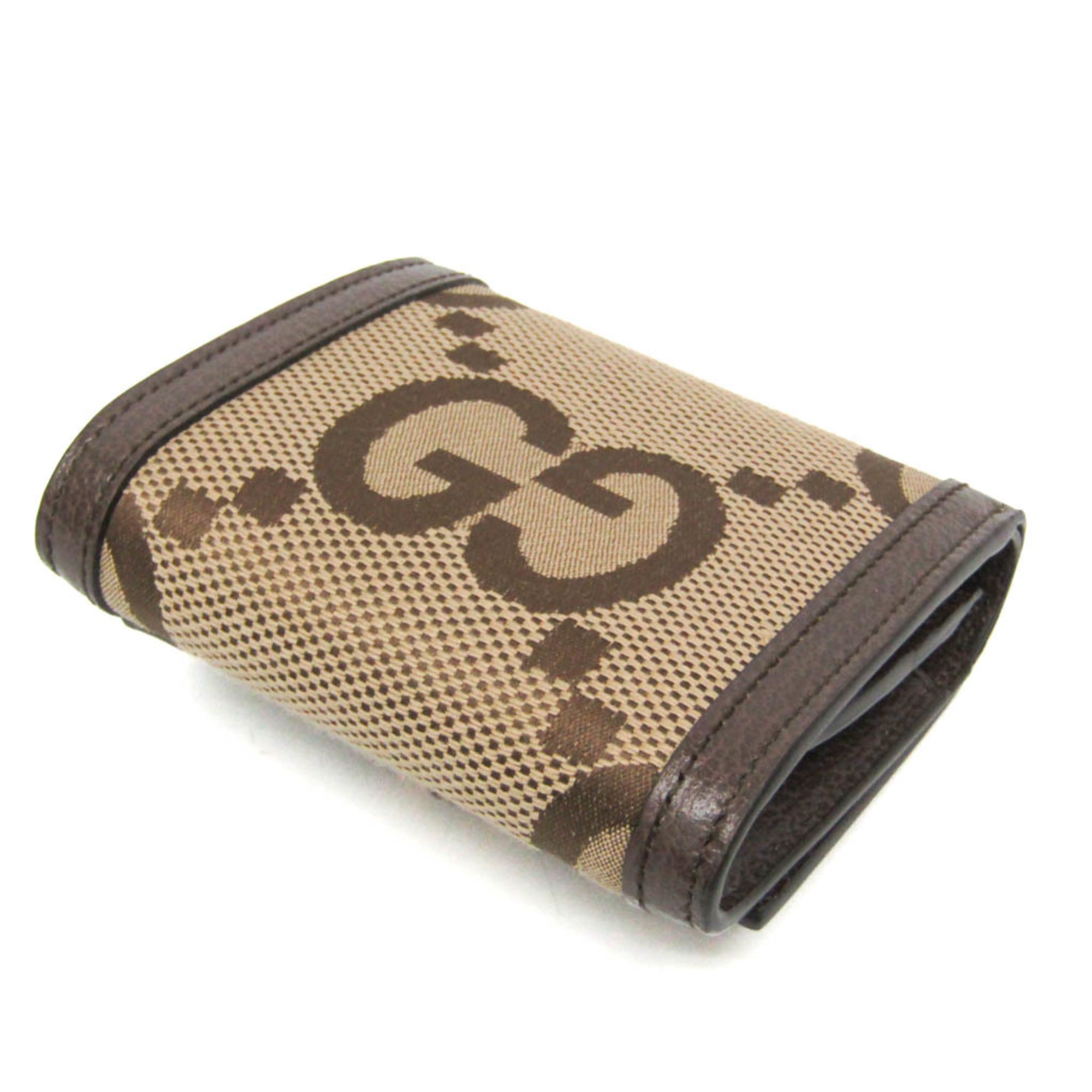 Gucci Bamboo Diana Jumbo GG 658635 Women's Canvas,Leather Wallet (bi-fold) Beige,Brown