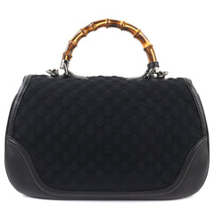 GUCCI 240241 Leather Microssima New Bamboo 2-Way Handbag Chain Shoulder Bag Black Silver Hardware with Dust Made in Italy Women's — Like New