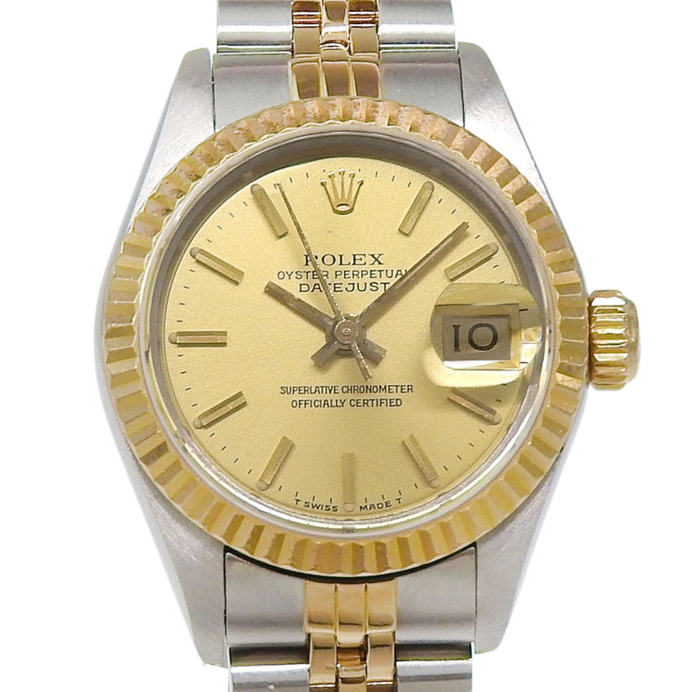 Rolex Datejust Two-Tone 69173, serial number in the 96s range, champagne gold dial, stainless steel, 18K yellow gold, overhauled December 2025, automatic winding — Like New