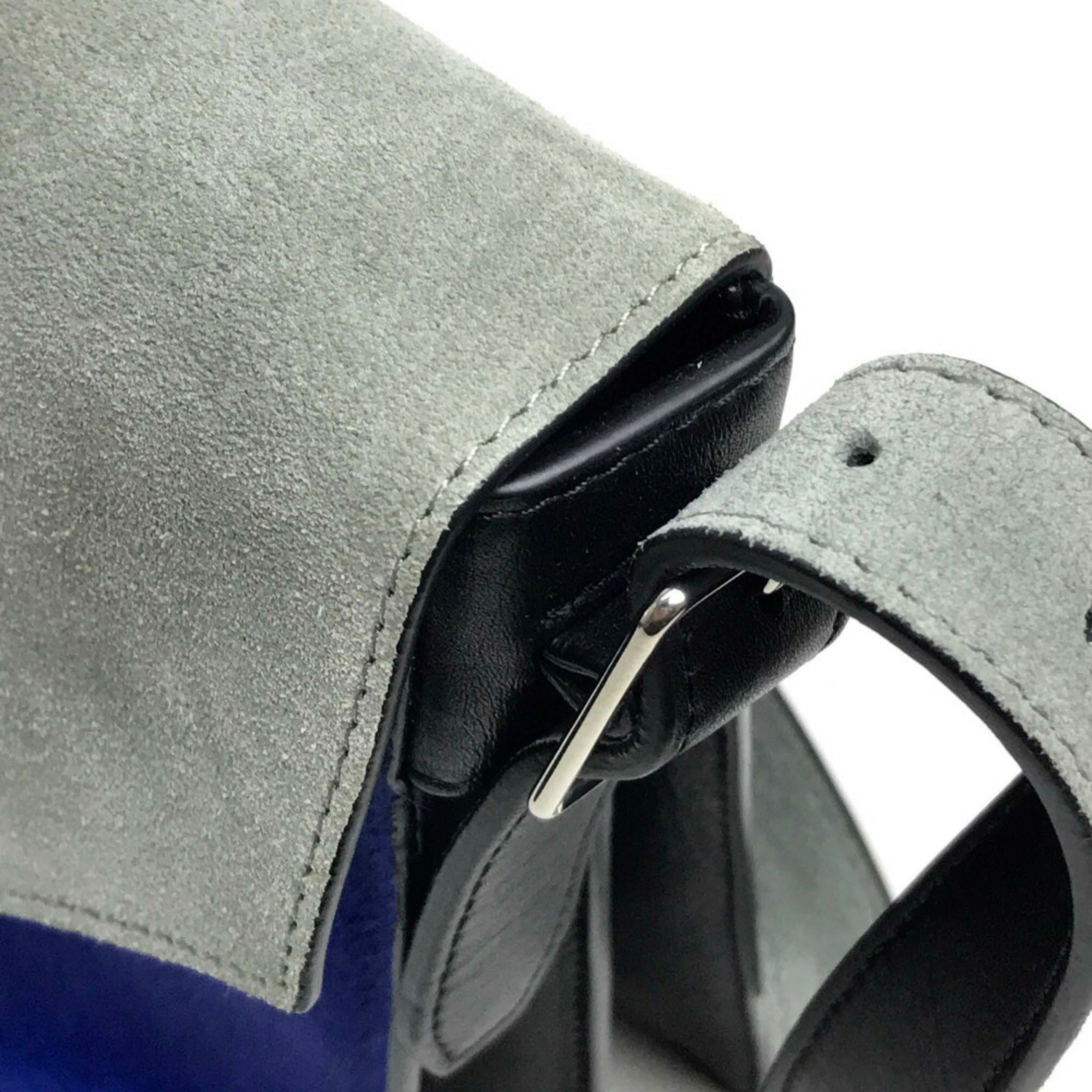 CELINE Celine Bag Metal fittings Diamond clutch Shoulder bag Clutch Suede Leather Pony Women's Gray x Black — Like New