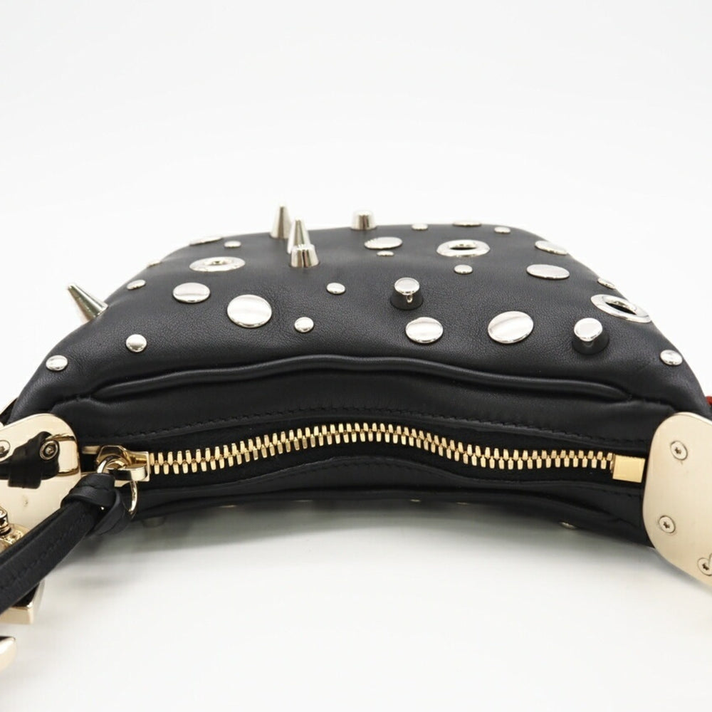 GUCCI Leather Studded Mini 2-Way Shoulder Bag 718512, Gold, Silver, Black Leather, Women's — Like New