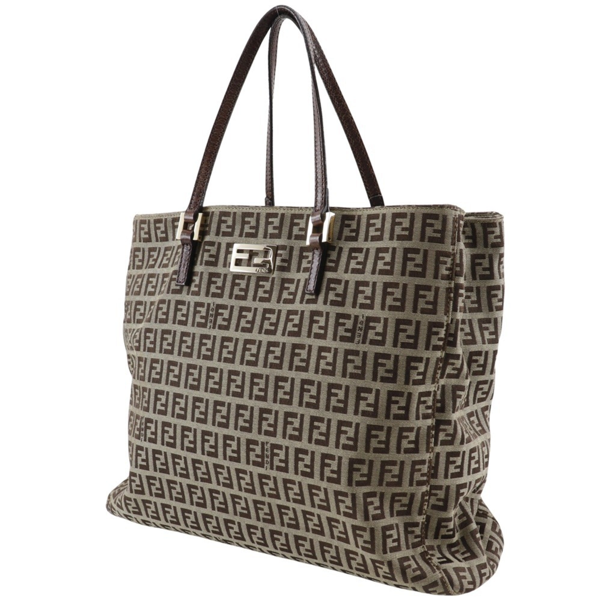 FENDI Zucchino Handbag 8BH132 Nylon Canvas Brown A5 Women's