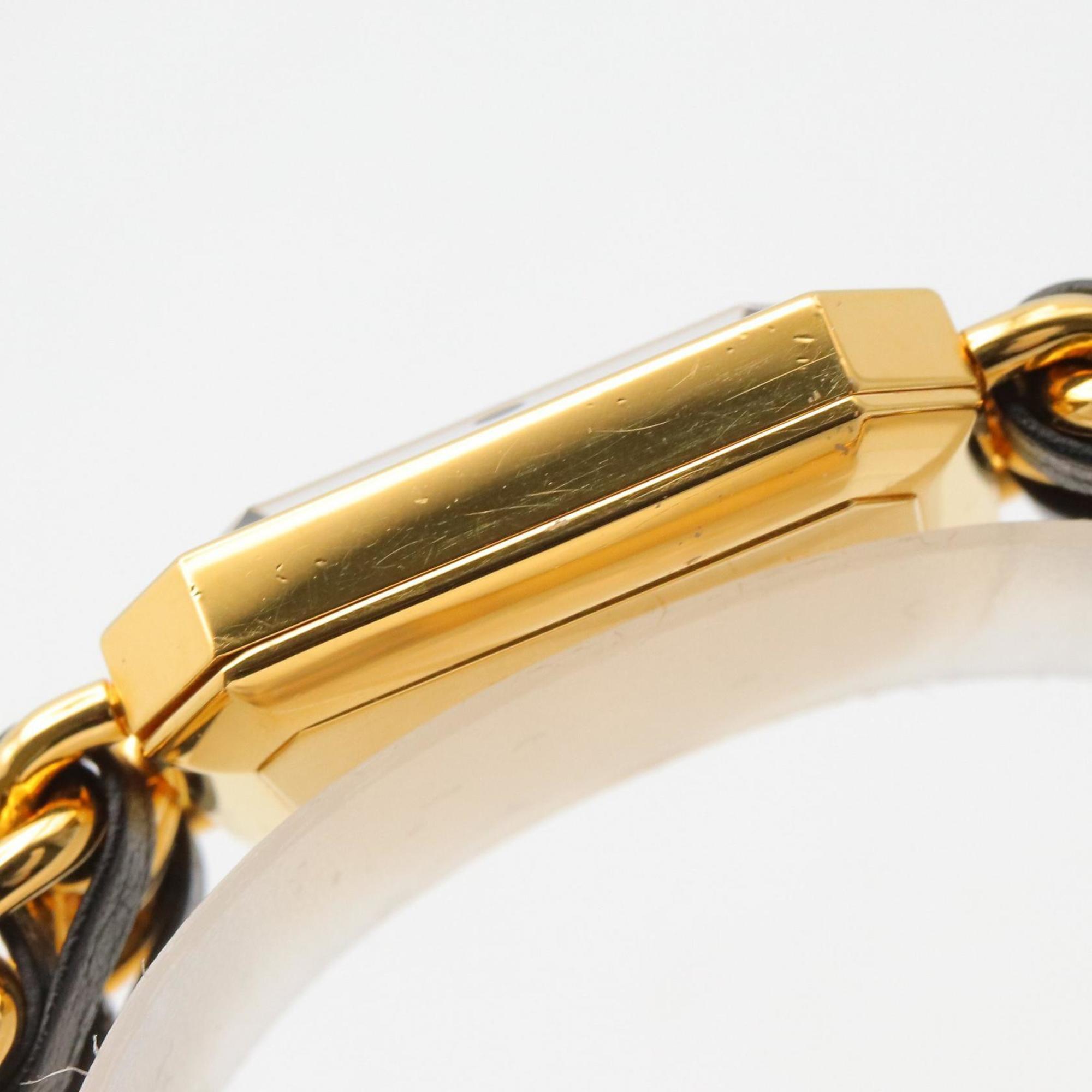 CHANEL Premiere M Watch, Gold-Plated, with Leather Strap, Black, Women's, H0001 — Very Good