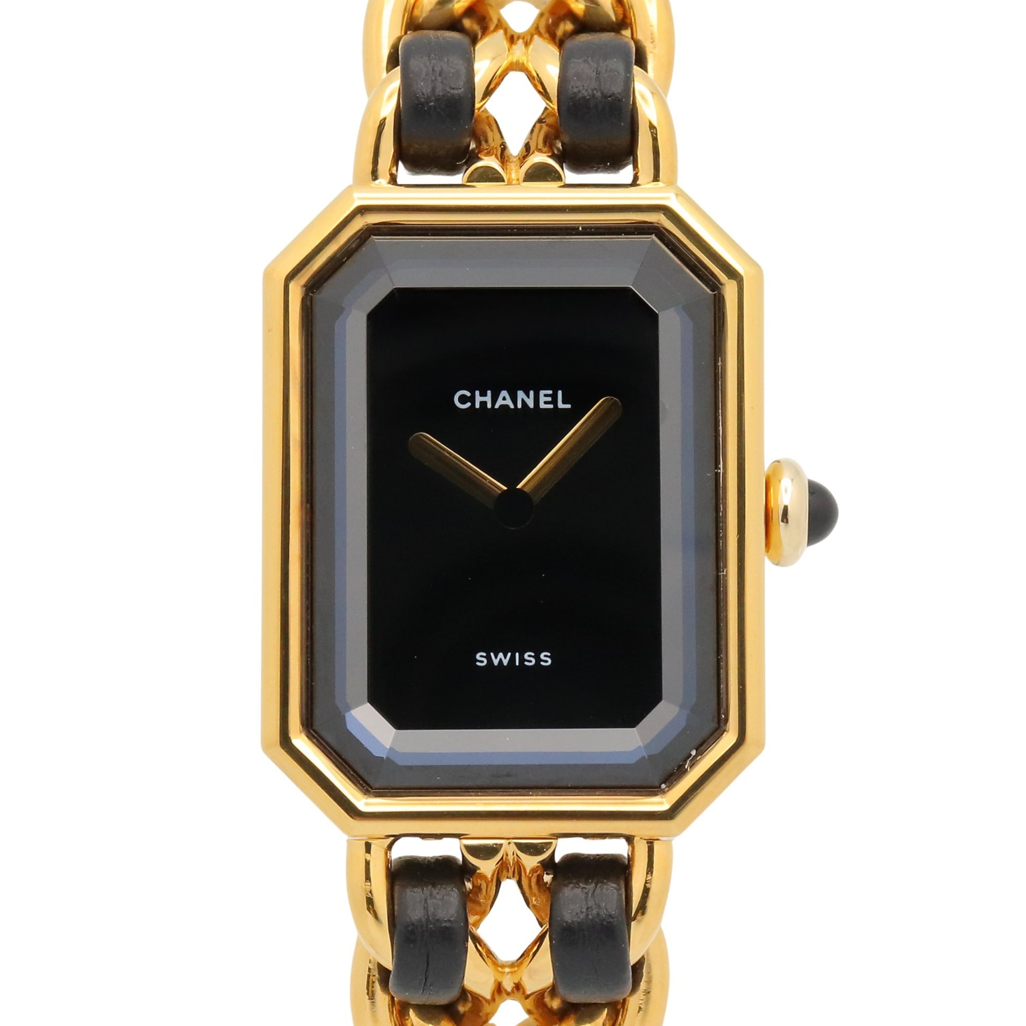 Chanel CHANEL Première M Watch, Gold Plated Leather, Women's, Black, H0001 — Very Good