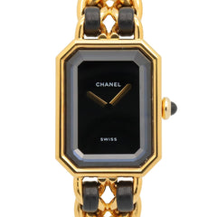 Chanel CHANEL Première M Watch, Gold Plated Leather, Women's, Black, H0001 — Very Good