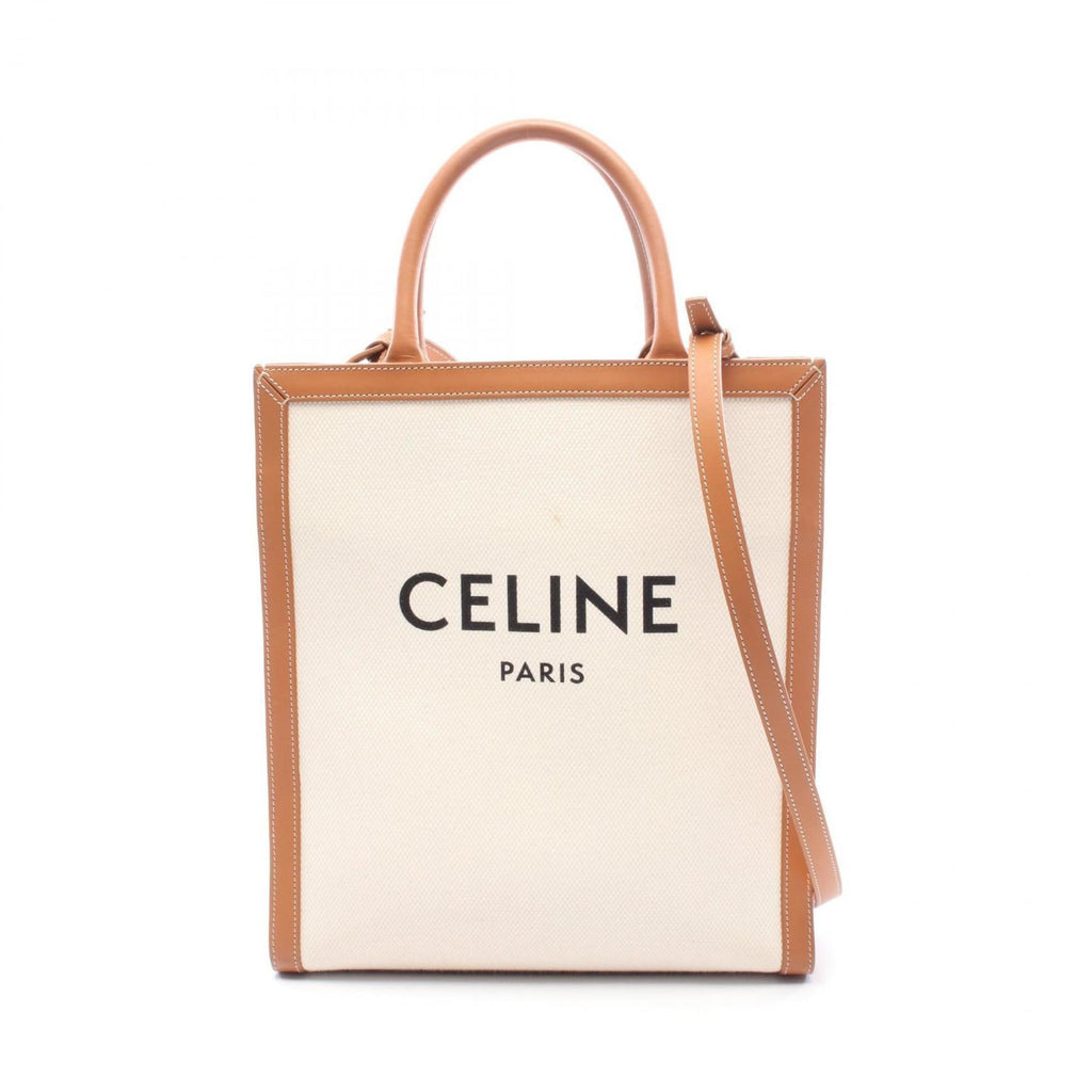 Celine Small Vertical Cabas Tote Bag, Canvas and Leather, Women's, Ivory Brown, 192082BNZ