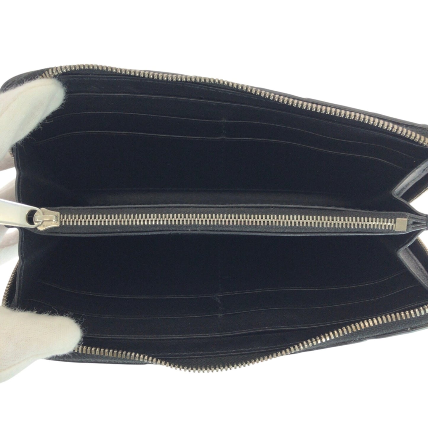 BOTTEGA VENETA Maxi Intrecciato Black Leather Long Wallet with Silver Hardware for Men