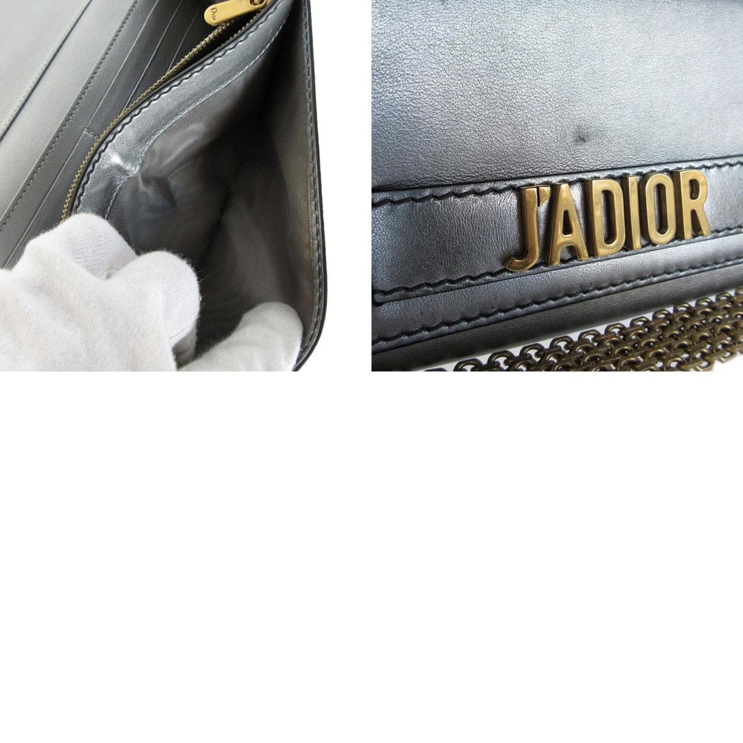 Christian Dior J'ADIOR Wallet Chain Leather Metal Silver Gold Women's s0504a