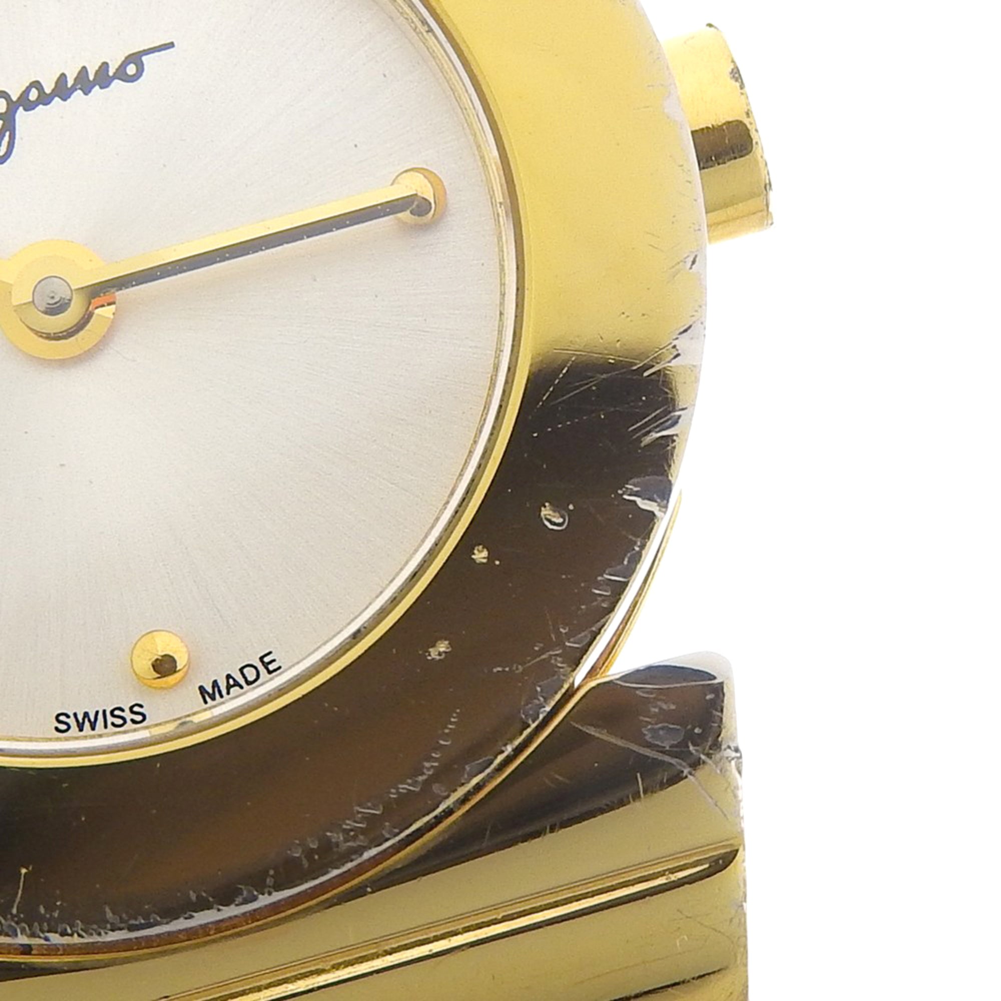 Salvatore Ferragamo Gancini Bangle Watch FQ5 Gold Plated Quartz Analog Silver Dial Women's — Good