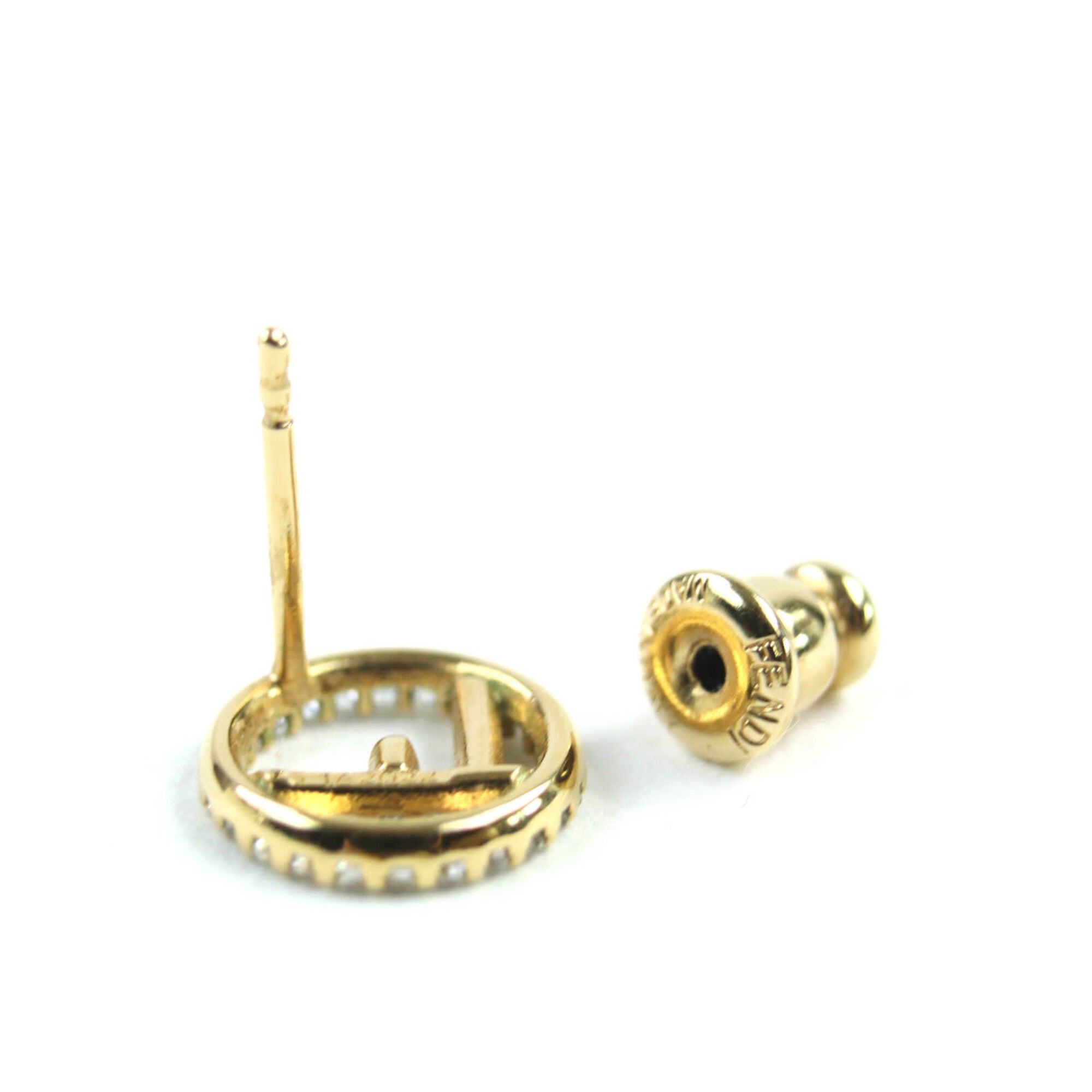 FENDI F is Fendi earrings with logo and rhinestones, pair, gold silver, box, made in Italy, women's — Like New
