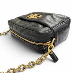 BALENCIAGA 806459 Monaco Arena Calfskin Camera Bag Chain Shoulder Black Antique Gold Hardware Made in Italy Women's — Like New