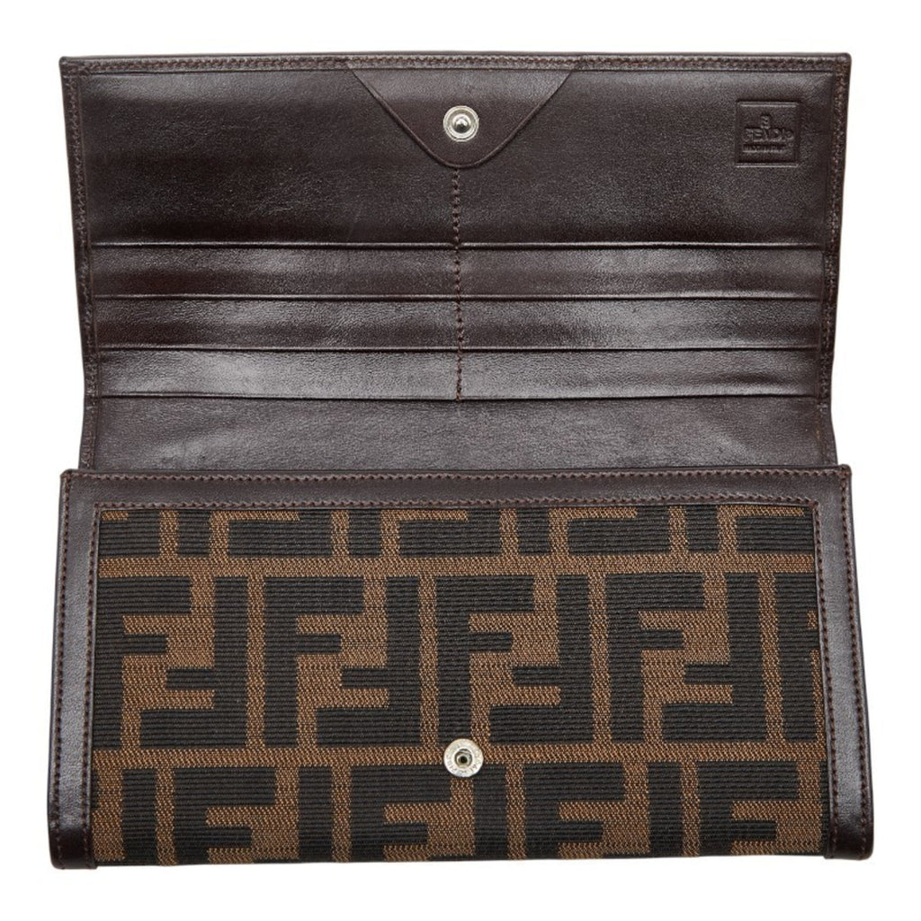 Fendi Zucca long wallet in brown canvas and leather for women.