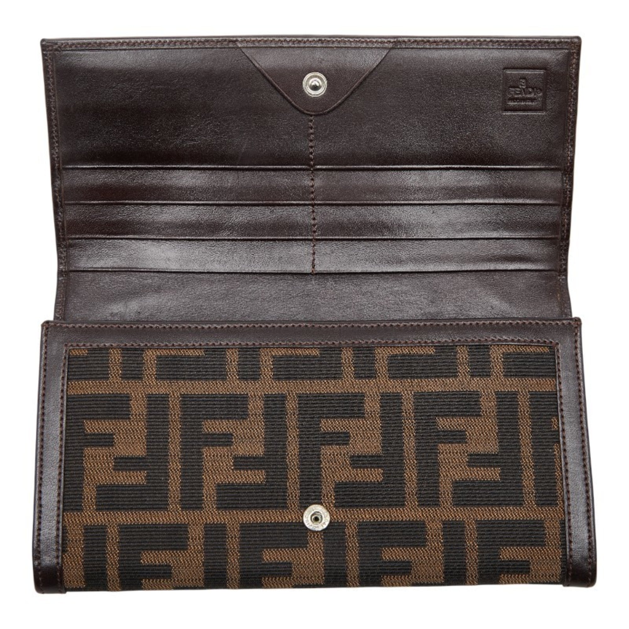 Fendi Zucca long wallet in brown canvas and leather for women.