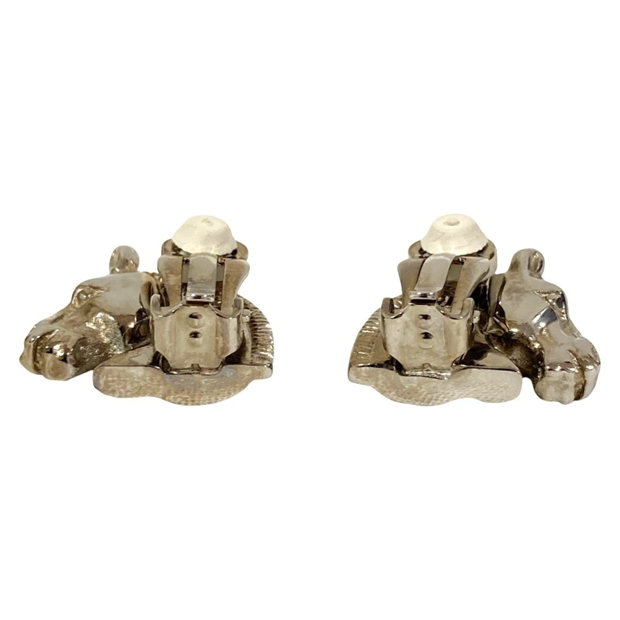 HERMES Cheval Horse Earrings, Silver Color, Women's — Like New