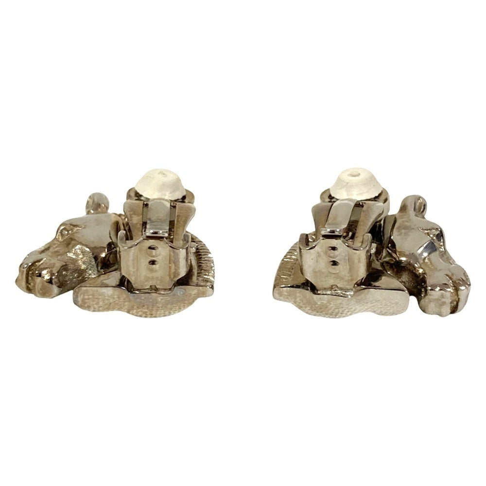 HERMES Cheval Horse Earrings, Silver Color, Women's — Like New