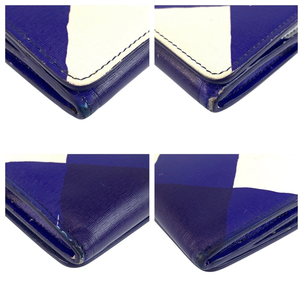 BALENCIAGA Blue and White Leather Long Wallet with Silver Hardware for Women