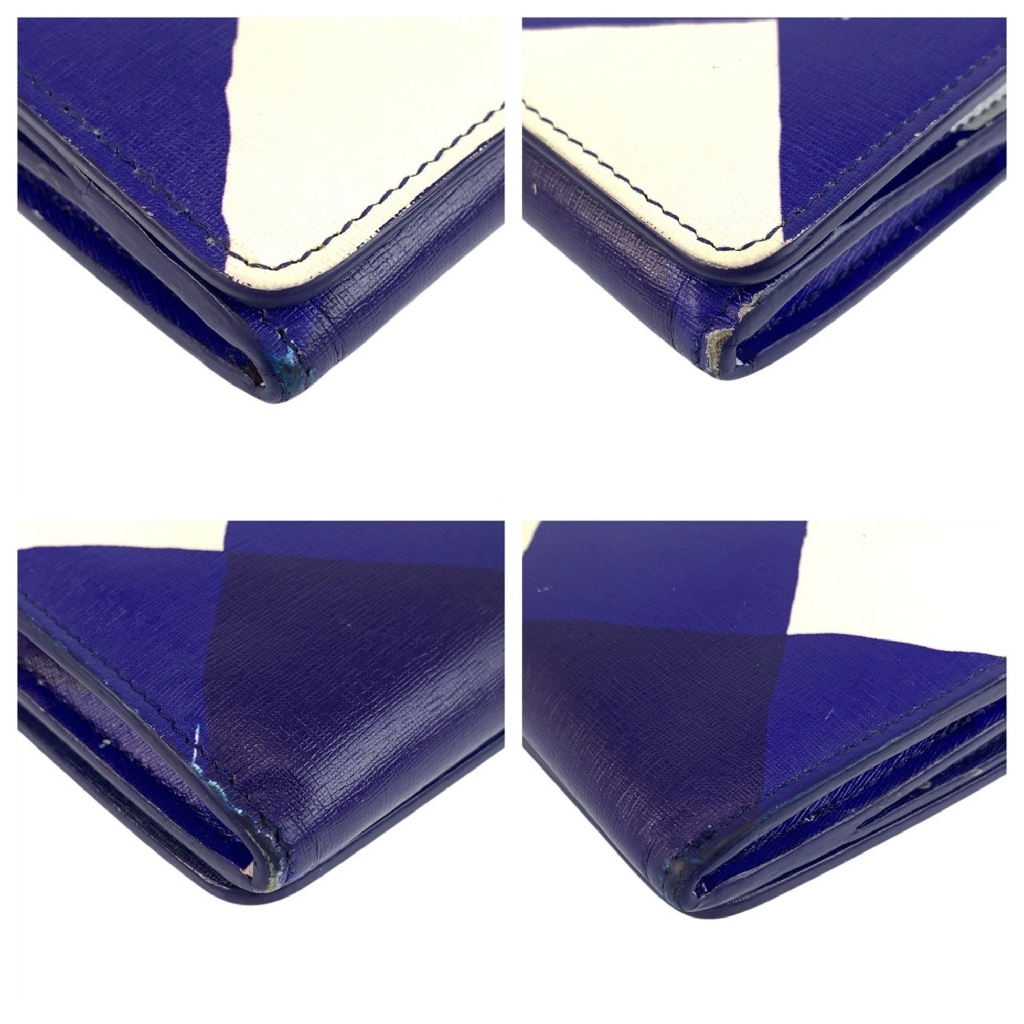 BALENCIAGA Blue and White Leather Long Wallet with Silver Hardware for Women