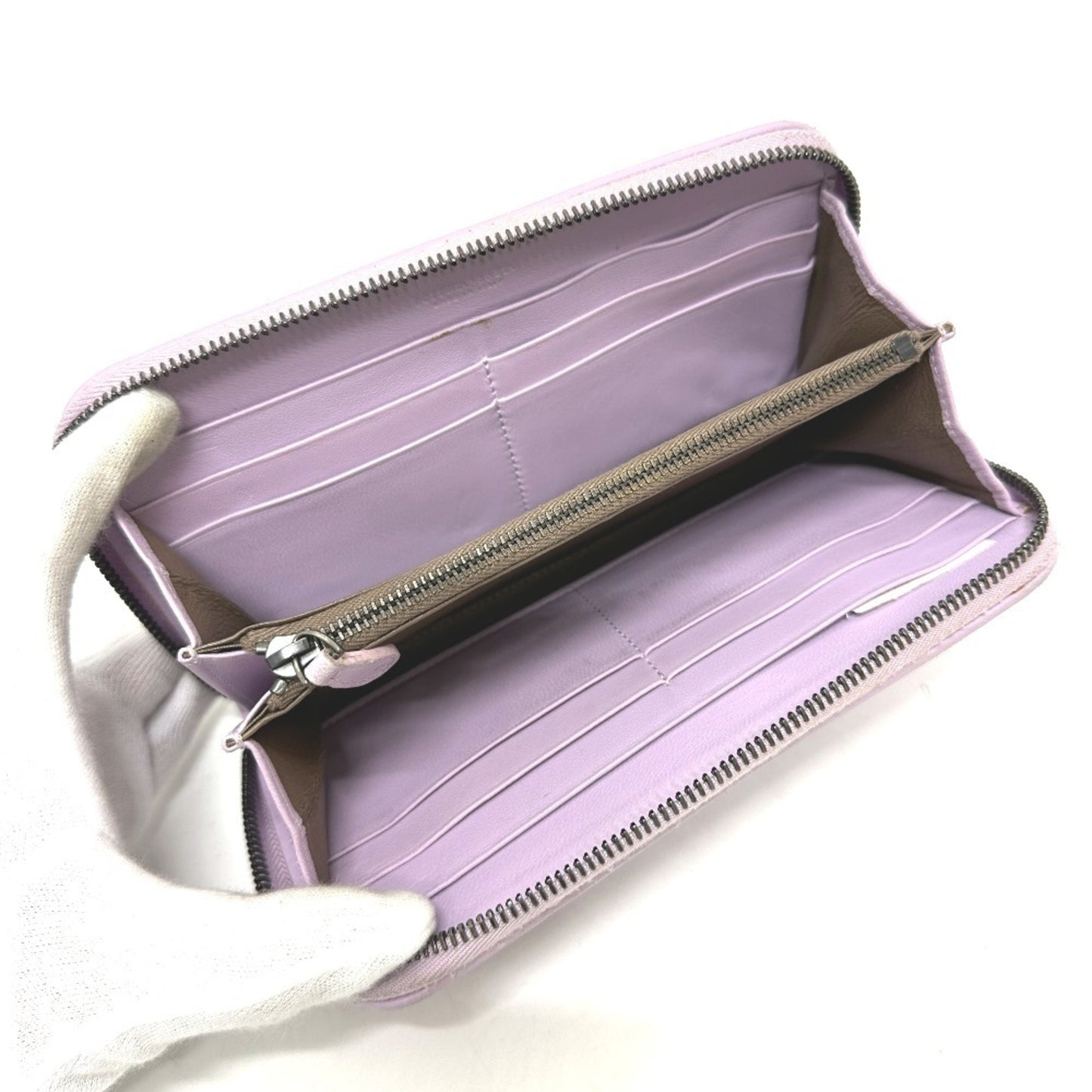 BOTTEGA VENETA 114076 Intrecciato Wallet, Round Zipper Leather, Women's, Purple