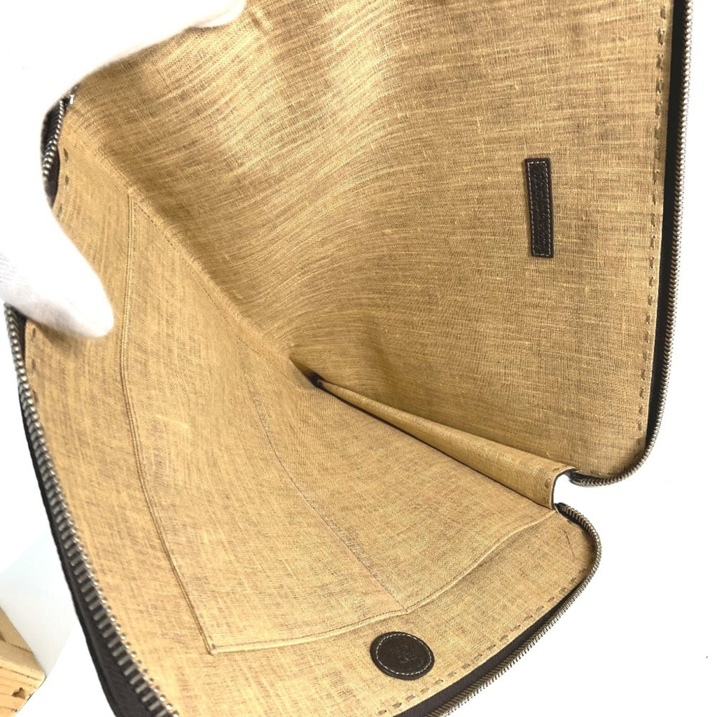 FENDI Selleria L-shaped clutch bag in leather for men, dark brown