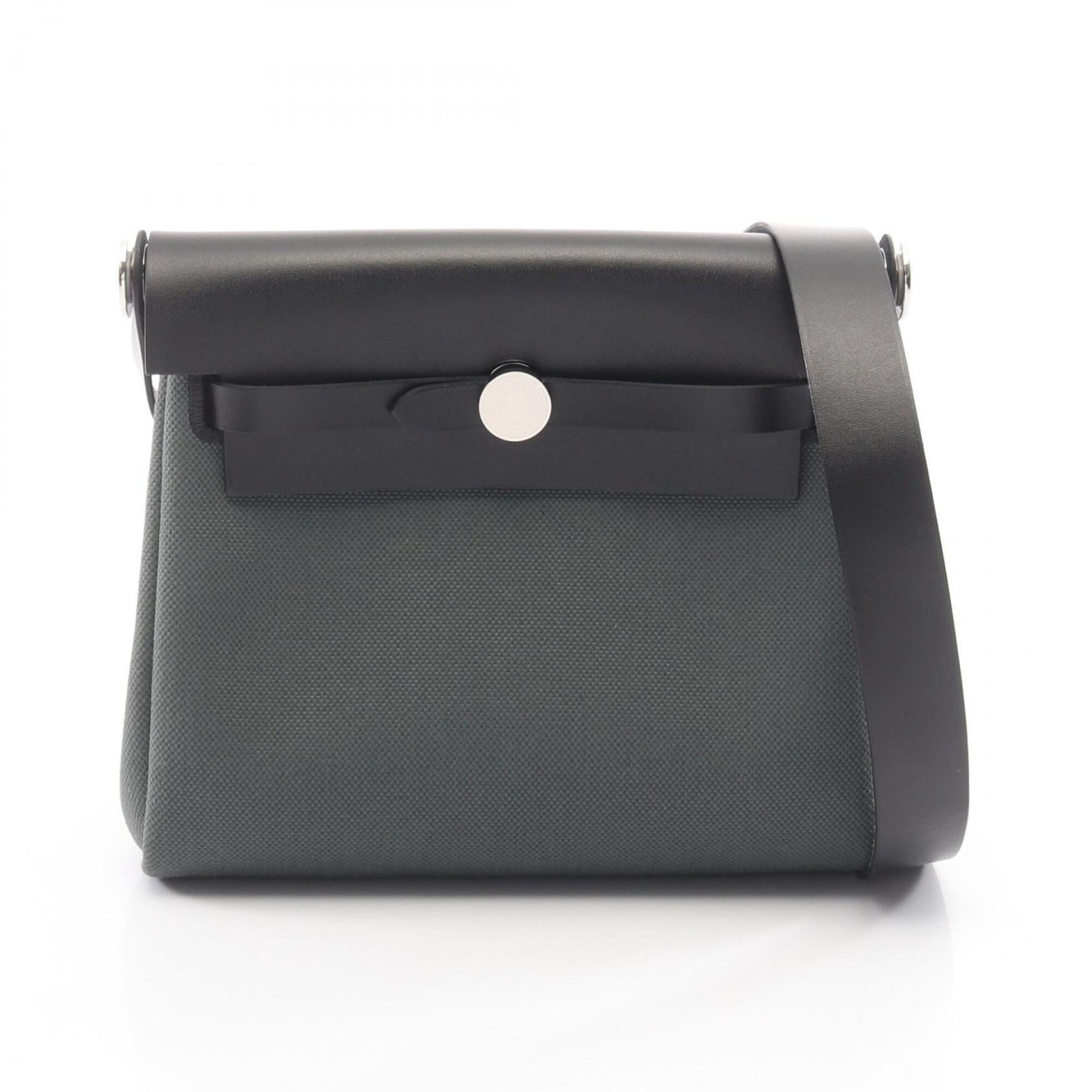 Hermes Herbag Zip Mini Shoulder Bag Handbag Canvas Leather Vache Hunter Toile Military Women's Green/Black — New - Store Return