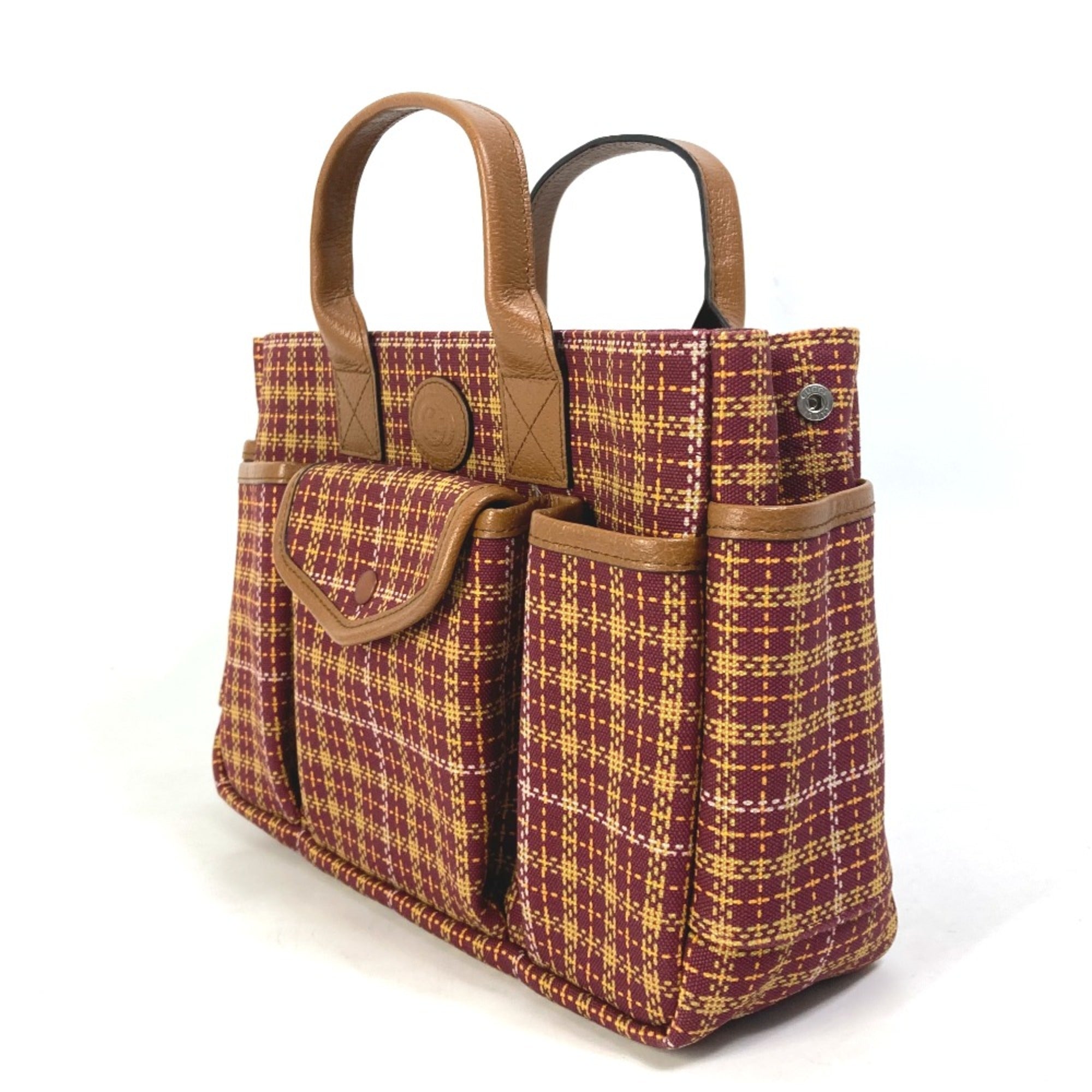 Gucci 628159 check Tote Bag Hand Bag Brown/Bordeaux Based — Like New