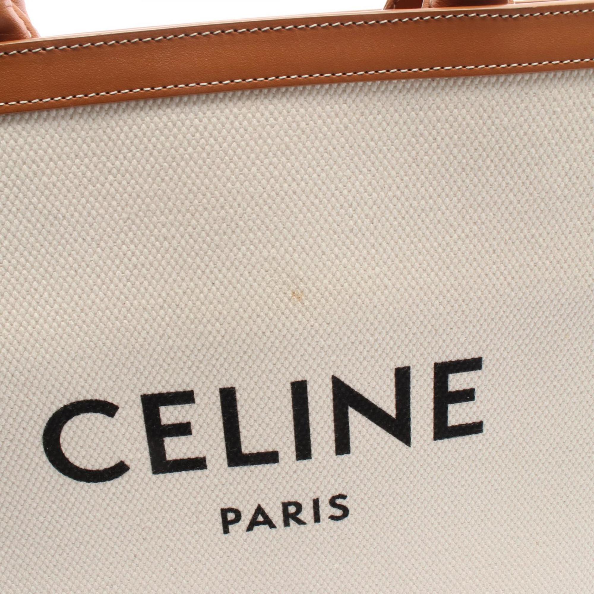 Celine Small Vertical Cabas Tote Bag, Canvas and Leather, Women's, Ivory Brown, 192082BNZ