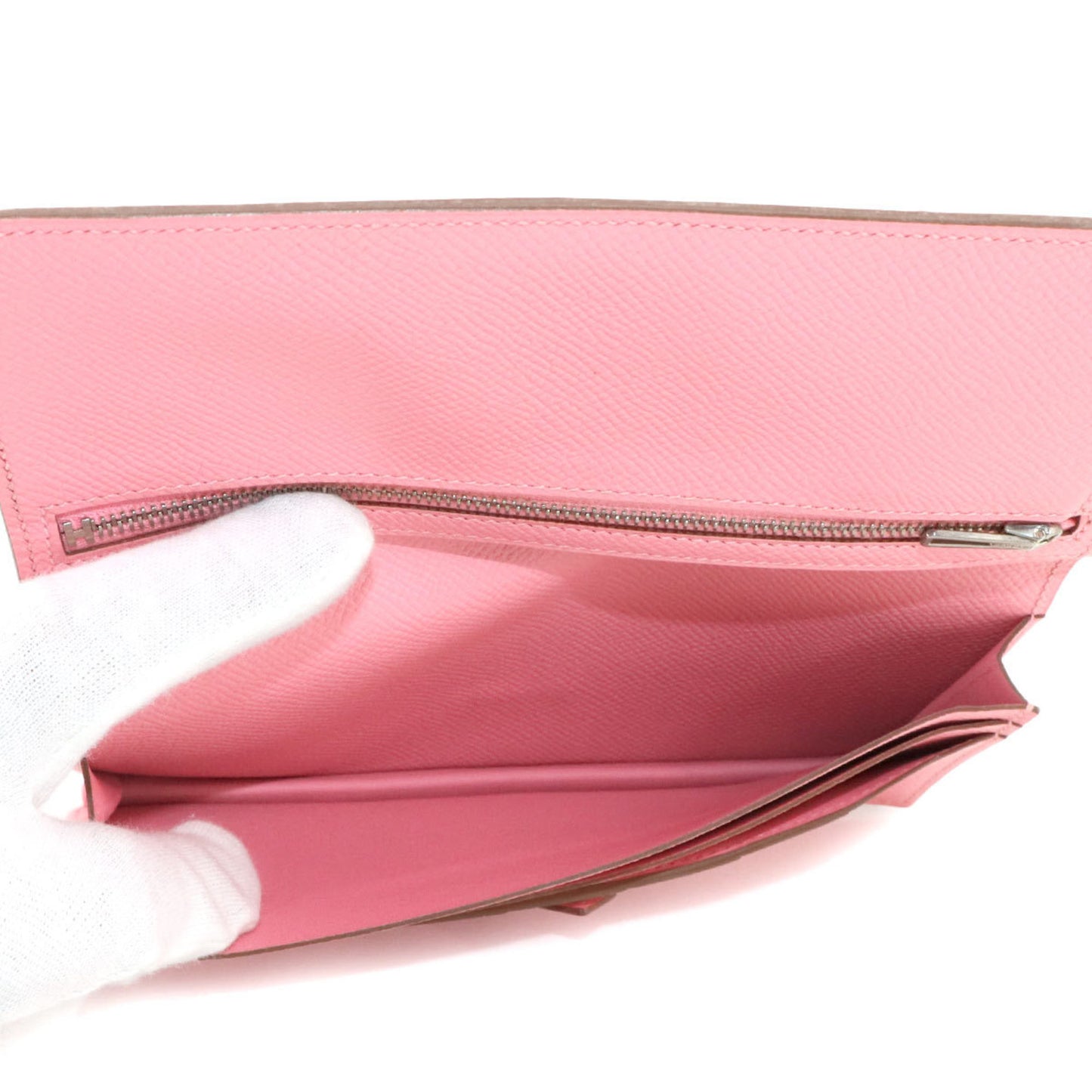 Hermes Hermès Bearn Soufflet Bifold Long Wallet, Epson Rose Confetti, T Stamp, Silver Hardware