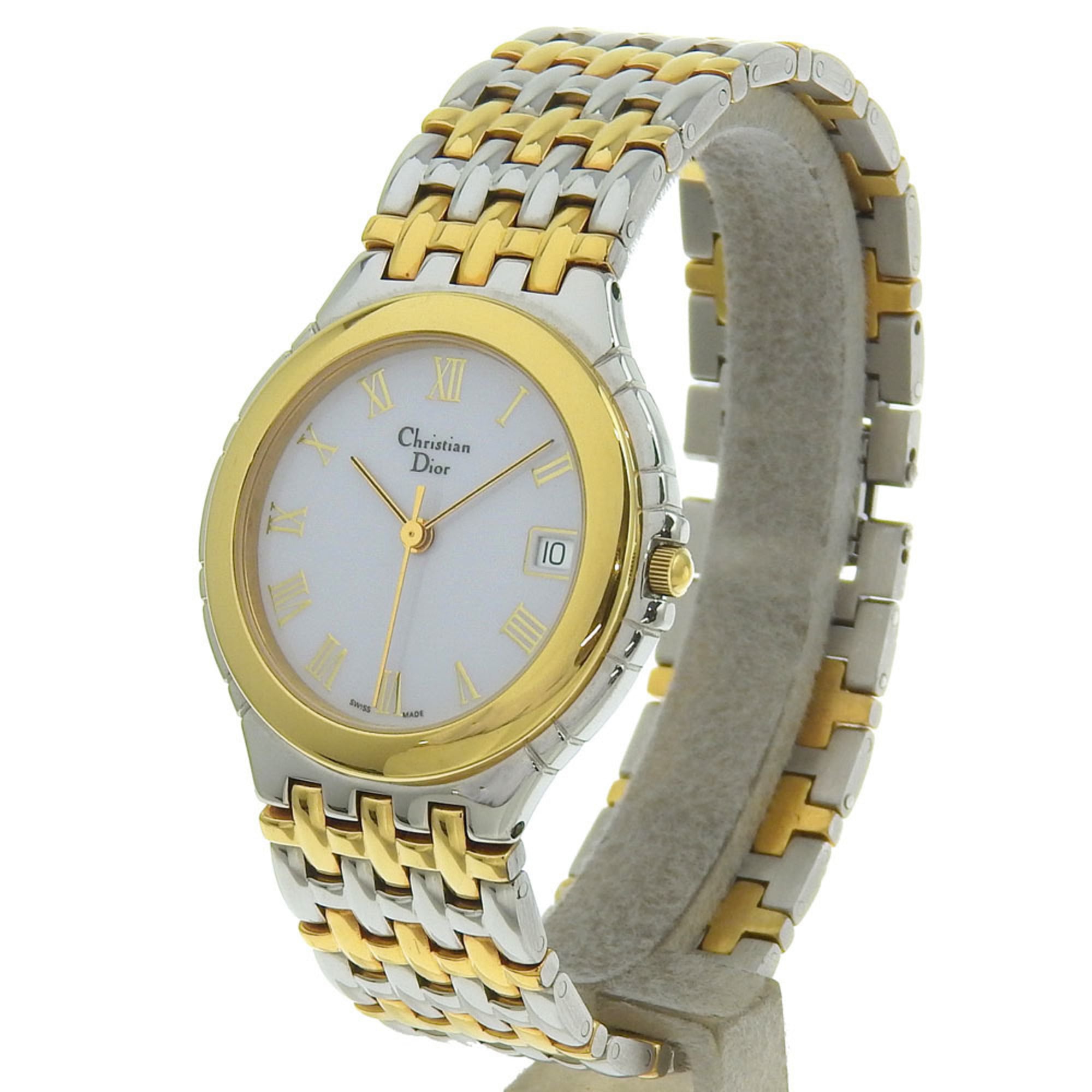 Christian Dior Combination Watch 3023 Stainless Steel x Gold Plated Quartz Analog Display White Dial Boys — Very Good