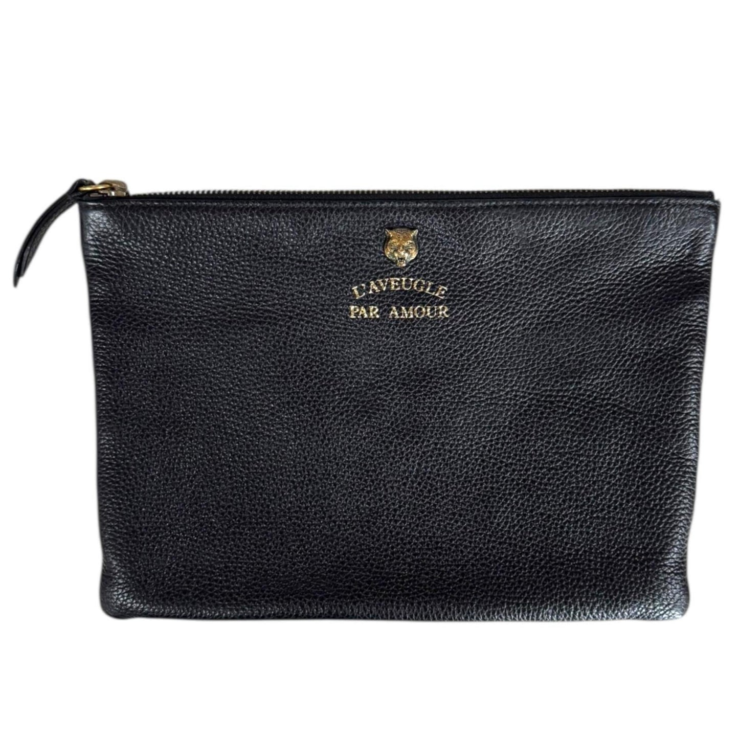 Pre-owned Gucci Animalier Tiger Clutch Bag, Leather 453165, Black, Women's