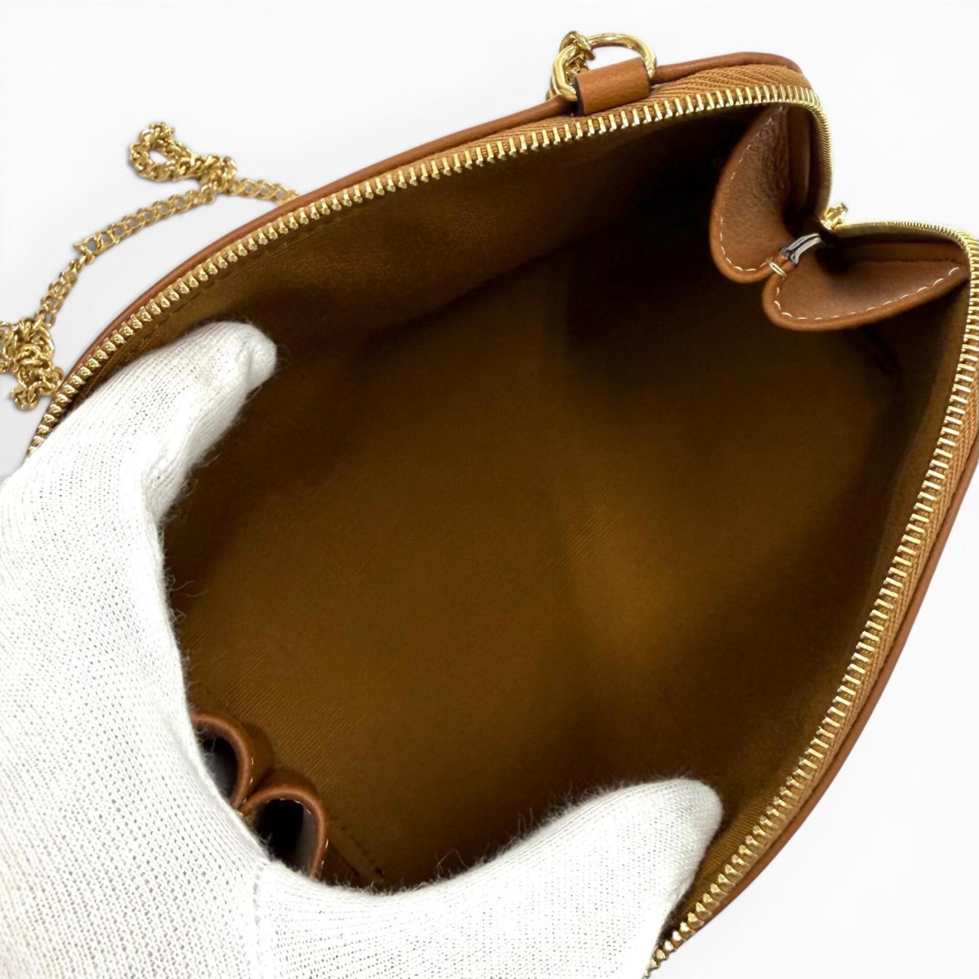 CELINE Triomphe Canvas Logo Chain Clutch Bag Shoulder Off-White Brown Made in Italy Women's Comes with Dust — Like New