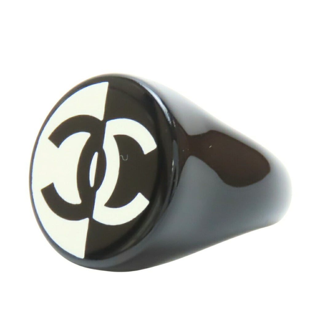 Chanel Ring, Coco Mark, Plastic, Black, White, Two-Tone, Women's, CHANEL