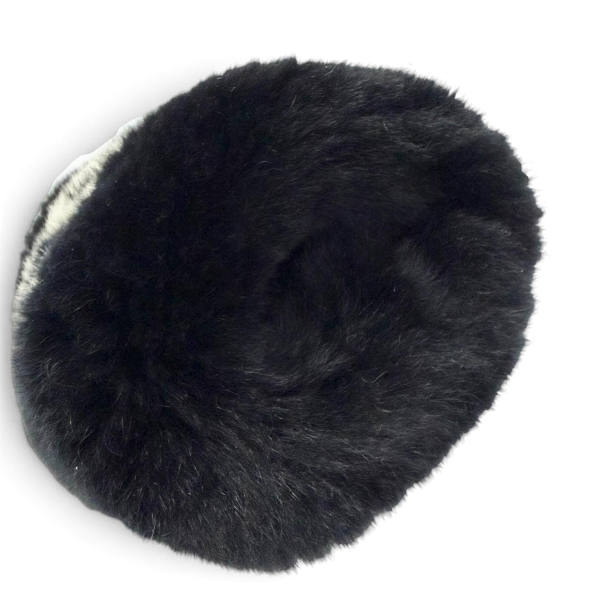 CHANEL Coco Mark Rabbit Fur Wristband Bangle Bracelet Black White Made in France Women's — Like New