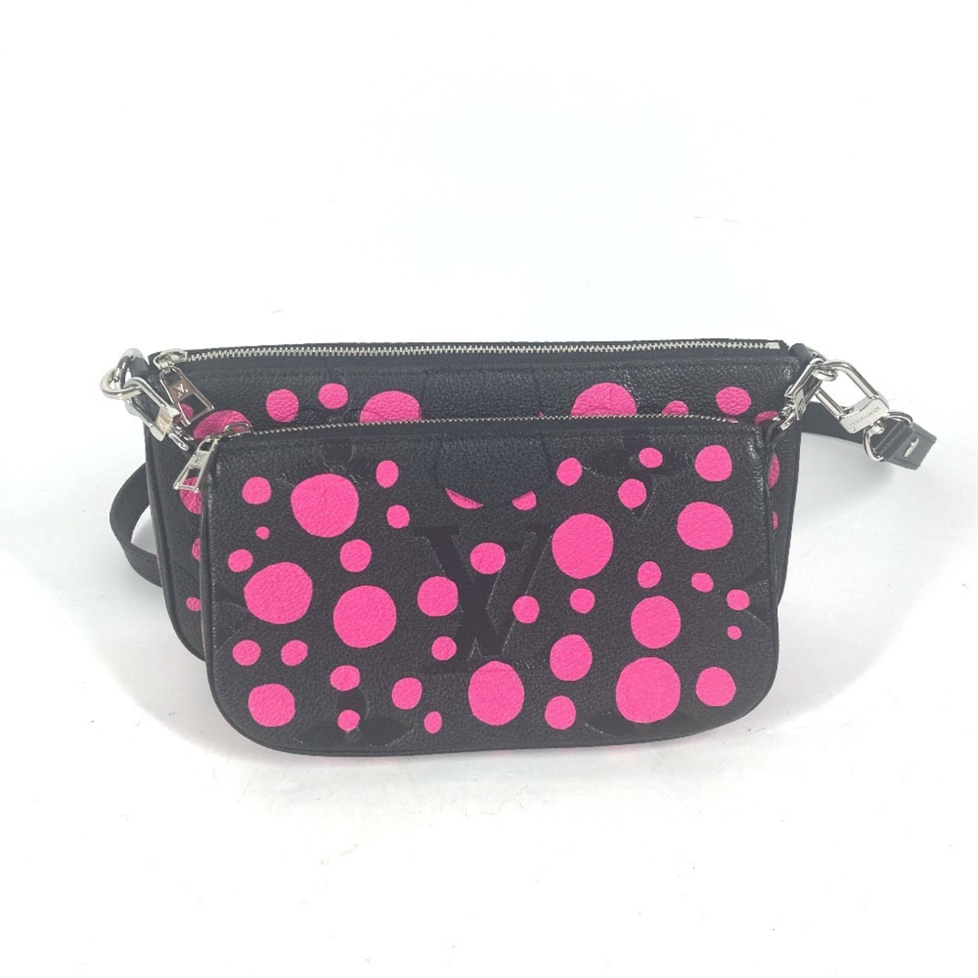 LOUIS VUITTON M46421 Monogram Empreinte Yayoi Kusama LV x YK Multi Pochette Accessoires Crossbody Bag 3WAY Chain Shoulder Leather Women's Noir Fuchsia Black — Like New